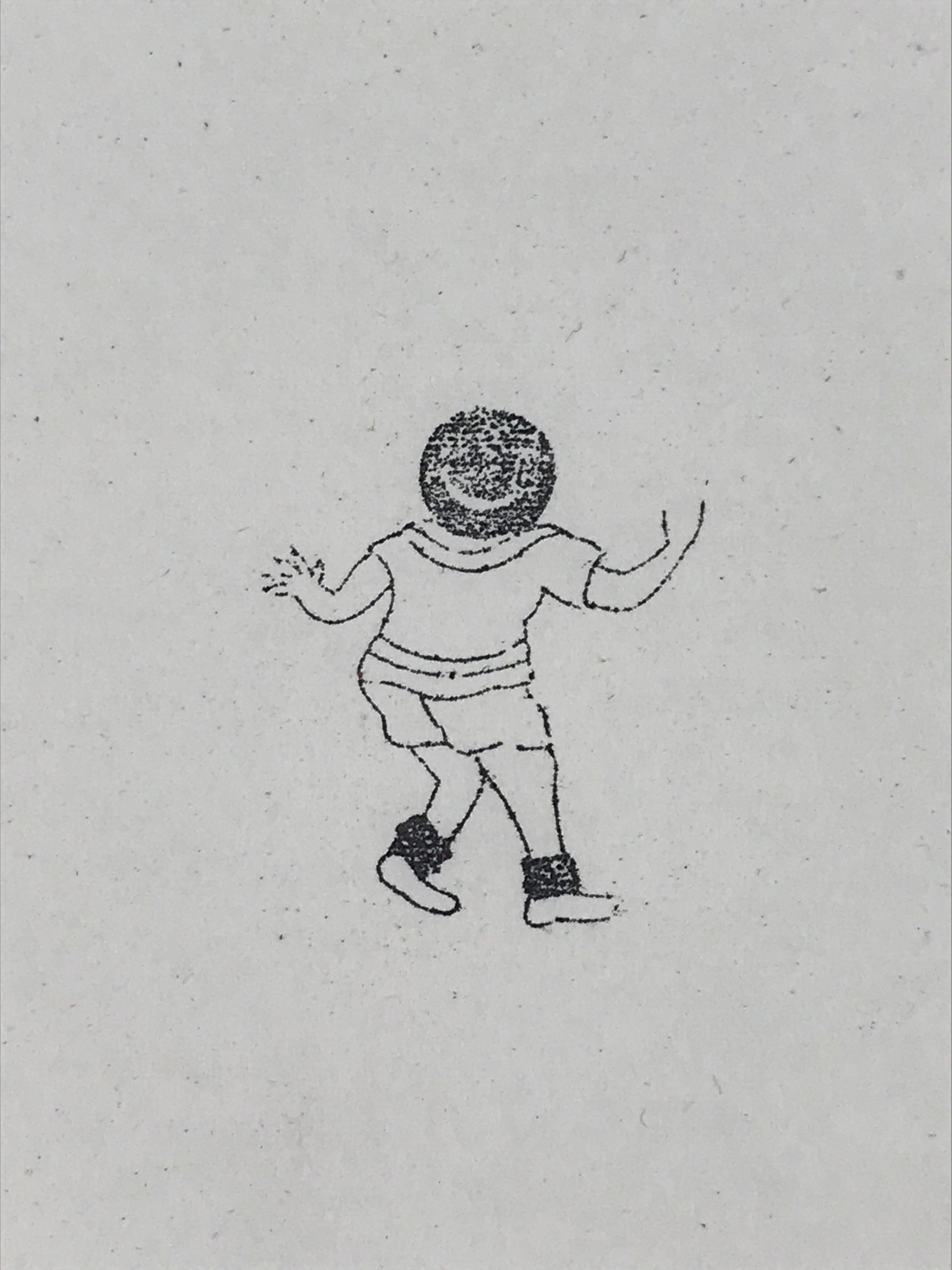 Japanese Rubber Stamp Boy Playing Vtg Sponge Base Stationary HS242