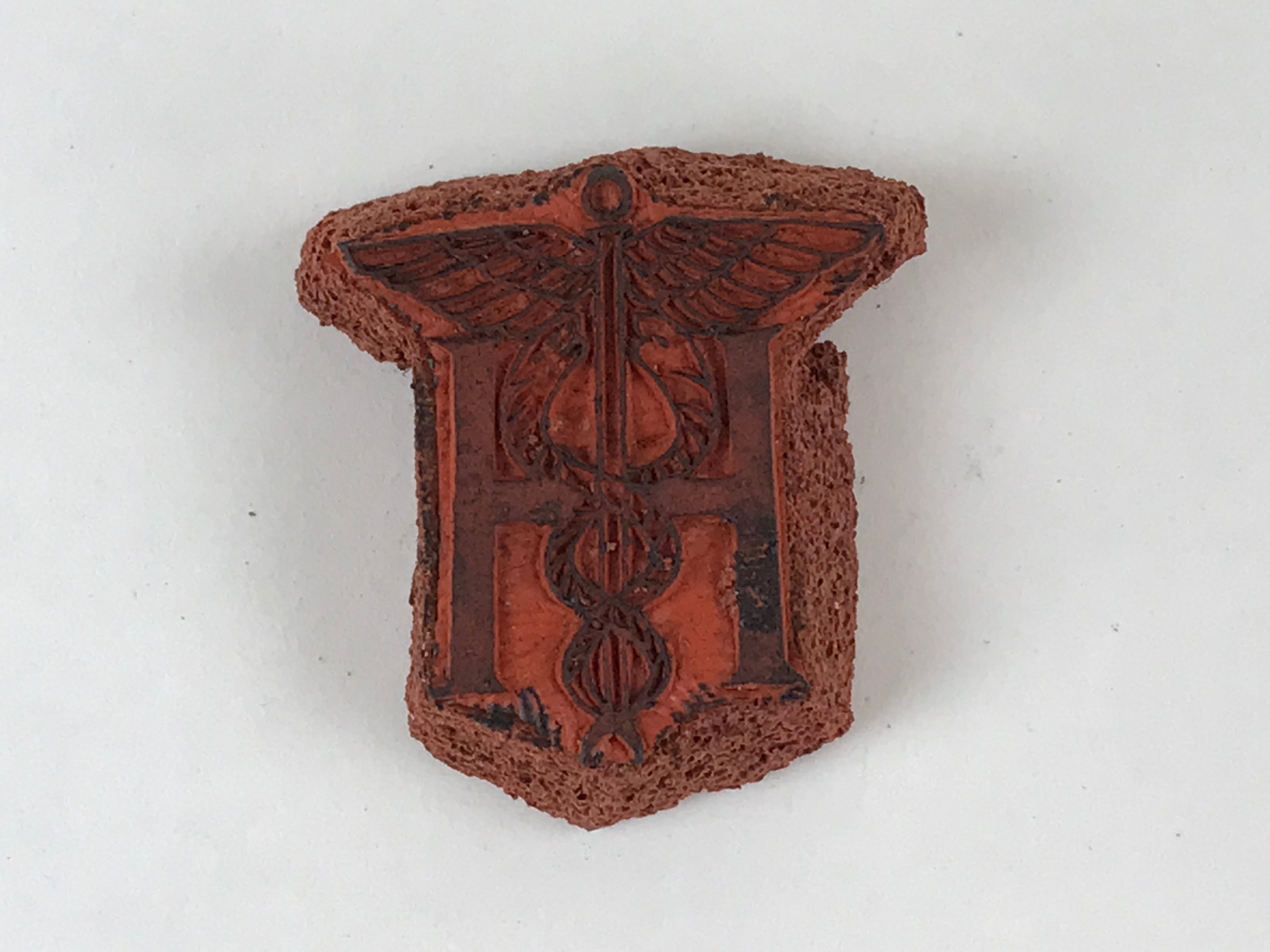 Japanese Rubber Stamp Caduceus Vtg Medical Symbol Sponge Base Stationary HS223