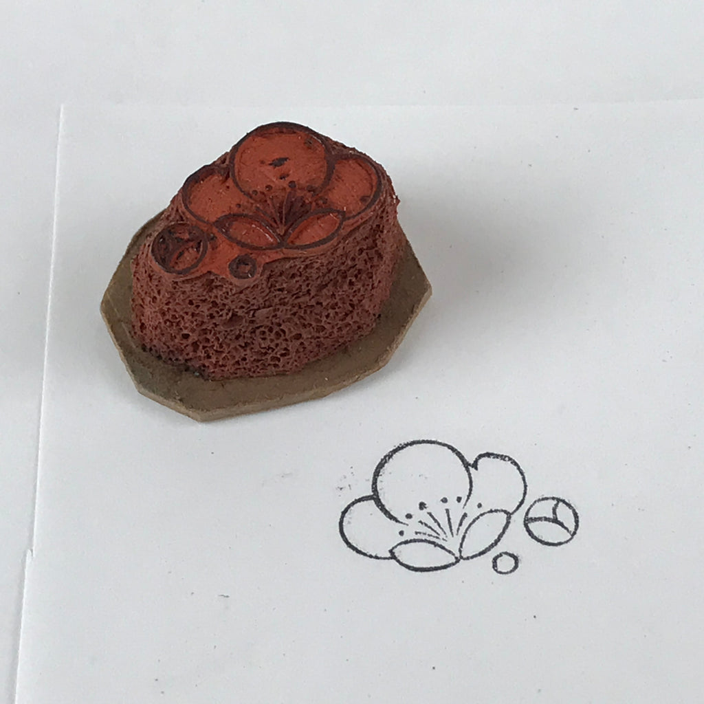 Japanese Rubber Stamp Camellia Flower Vtg Bud Sponge Base Stationary HS241