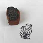 Japanese Rubber Stamp Child Holding Object Vtg Sponge Base Stationary HS230