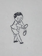Japanese Rubber Stamp Child Holding Object Vtg Sponge Base Stationary HS233