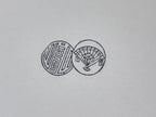 Japanese Rubber Stamp Fan Geometric Vtg Circles Sponge Base Stationary HS193
