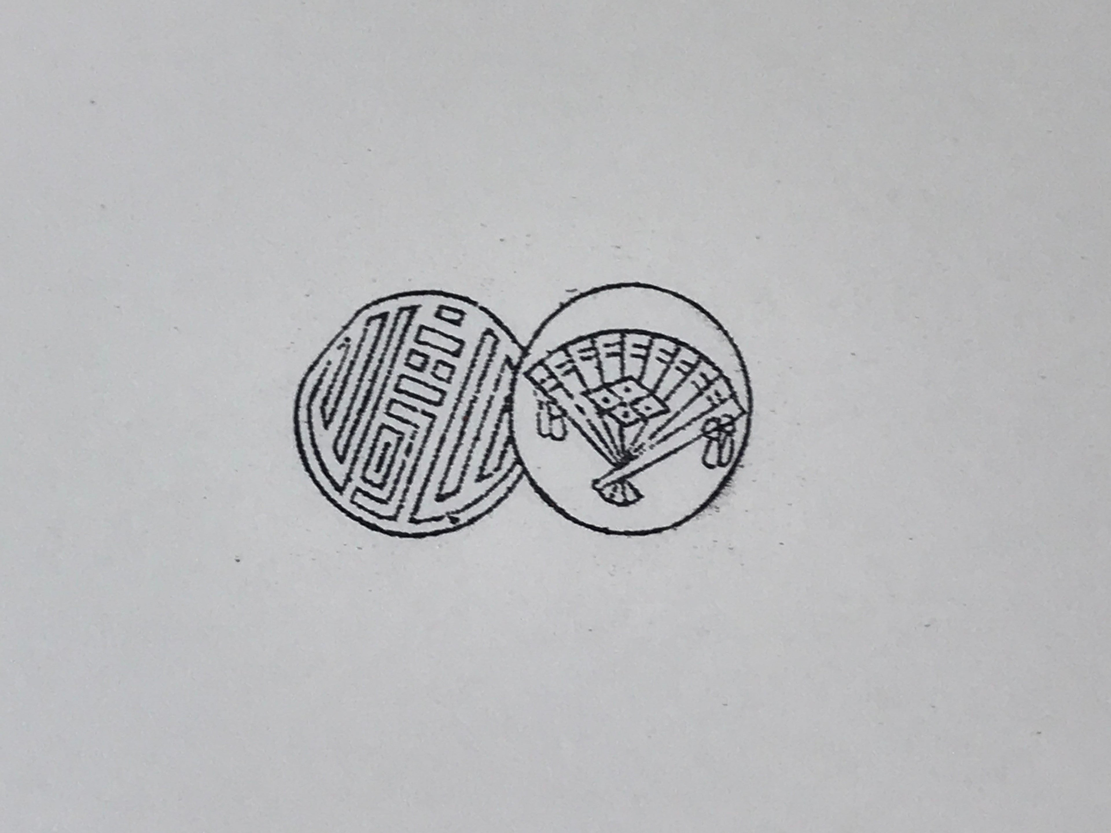 Japanese Rubber Stamp Fan Geometric Vtg Circles Sponge Base Stationary HS193