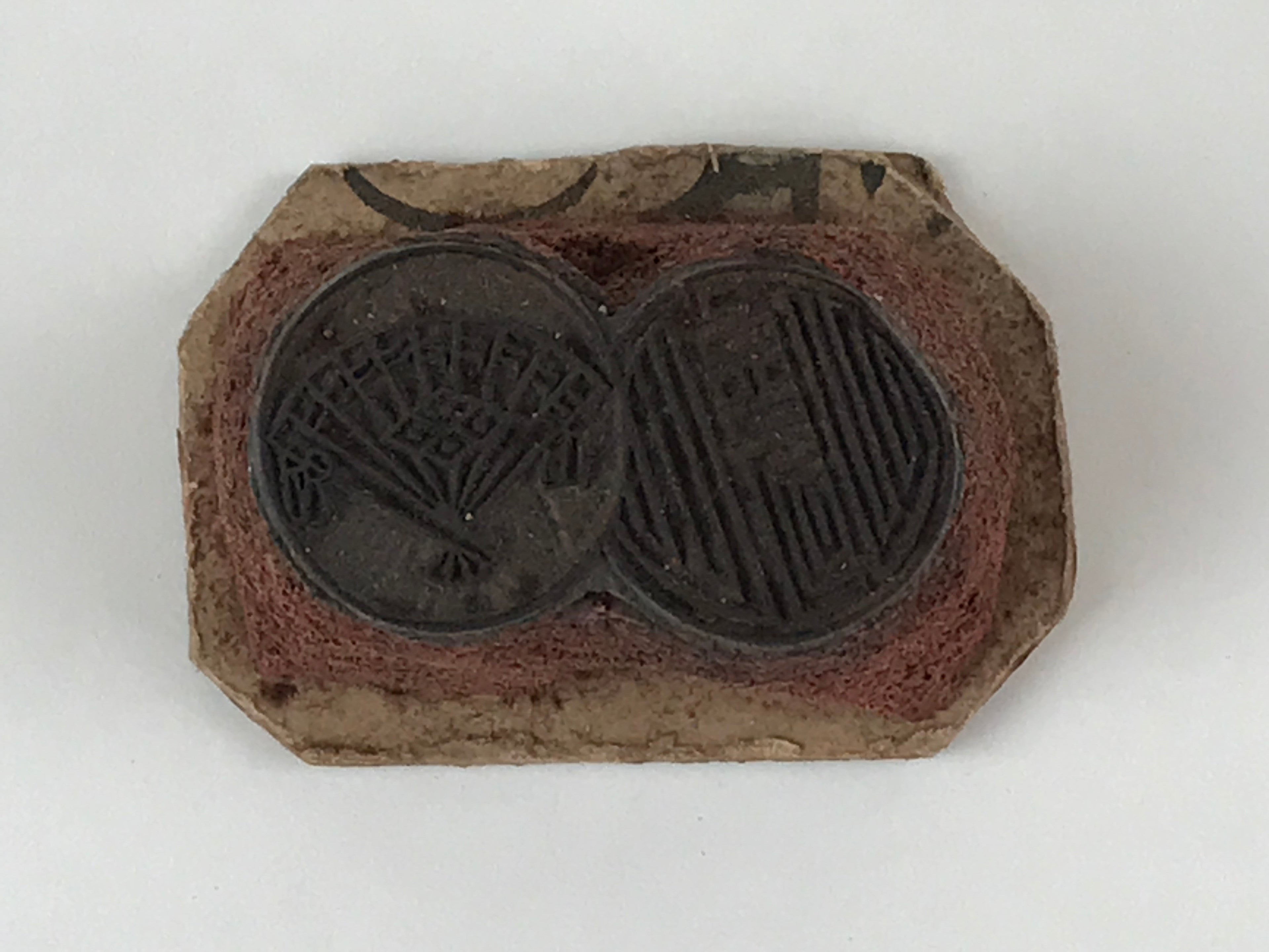 Japanese Rubber Stamp Fan Geometric Vtg Circles Sponge Base Stationary HS193