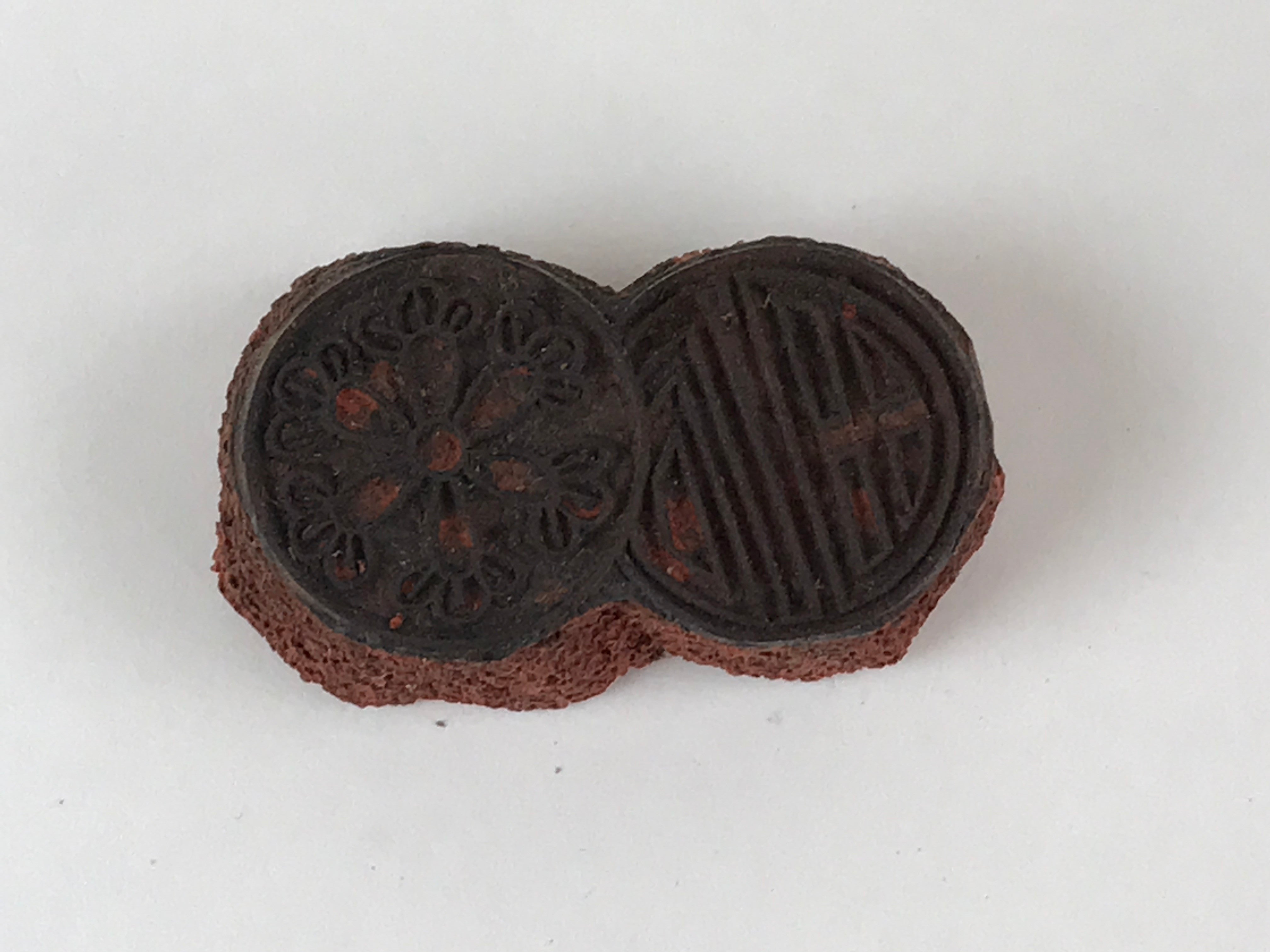 Japanese Rubber Stamp Flower Geometric Vtg Circles Sponge Base Stationary HS194