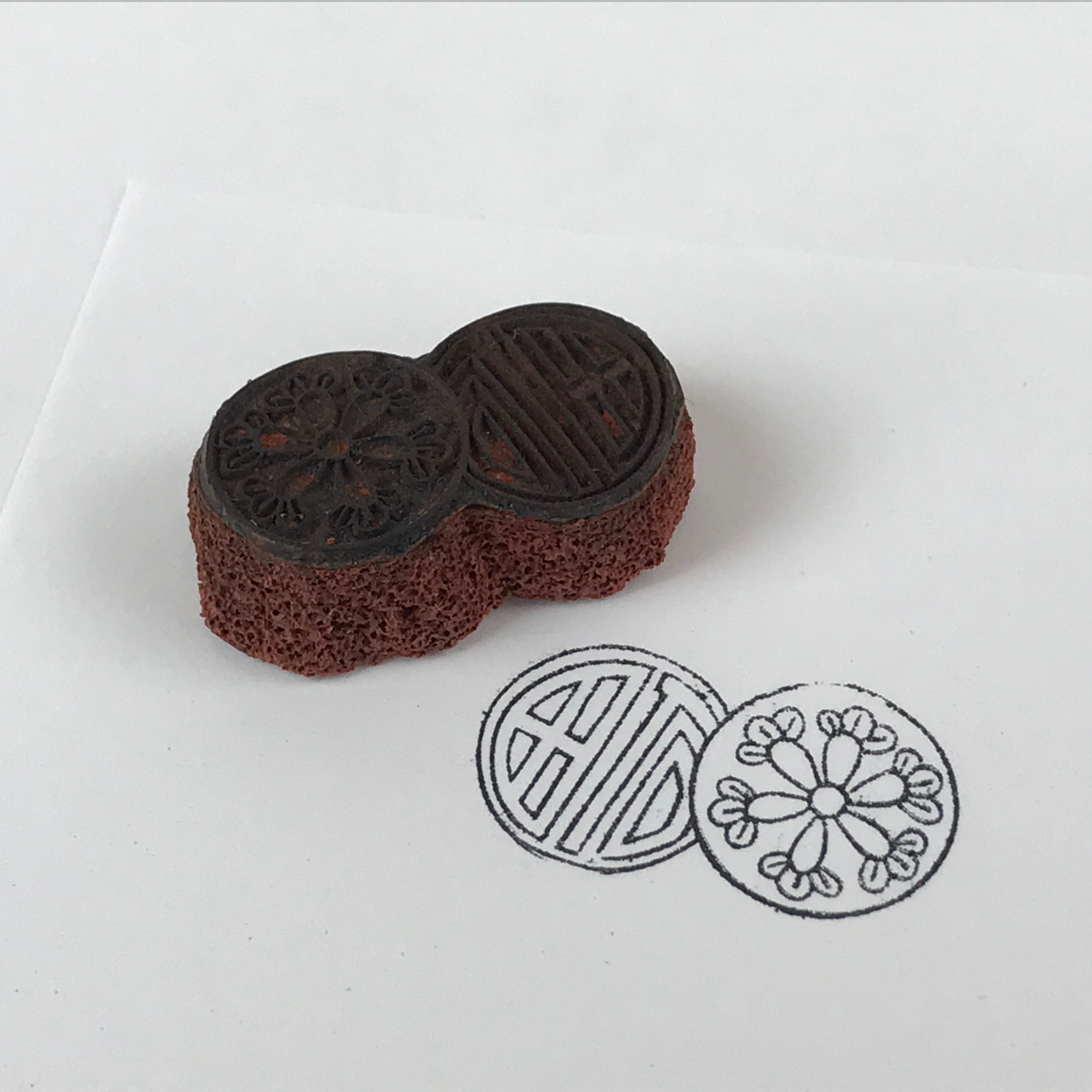 Japanese Rubber Stamp Flower Geometric Vtg Circles Sponge Base Stationary HS194