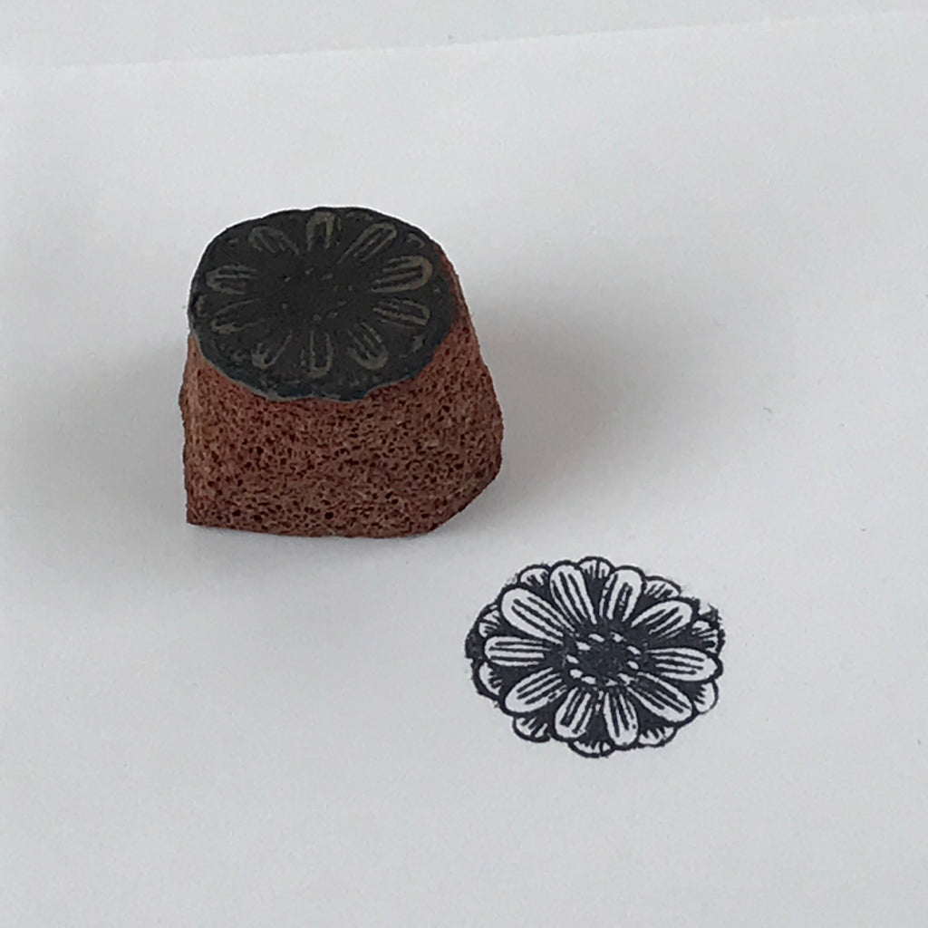 Japanese Rubber Stamp Flower Vtg Round Sponge Base Stationary HS190
