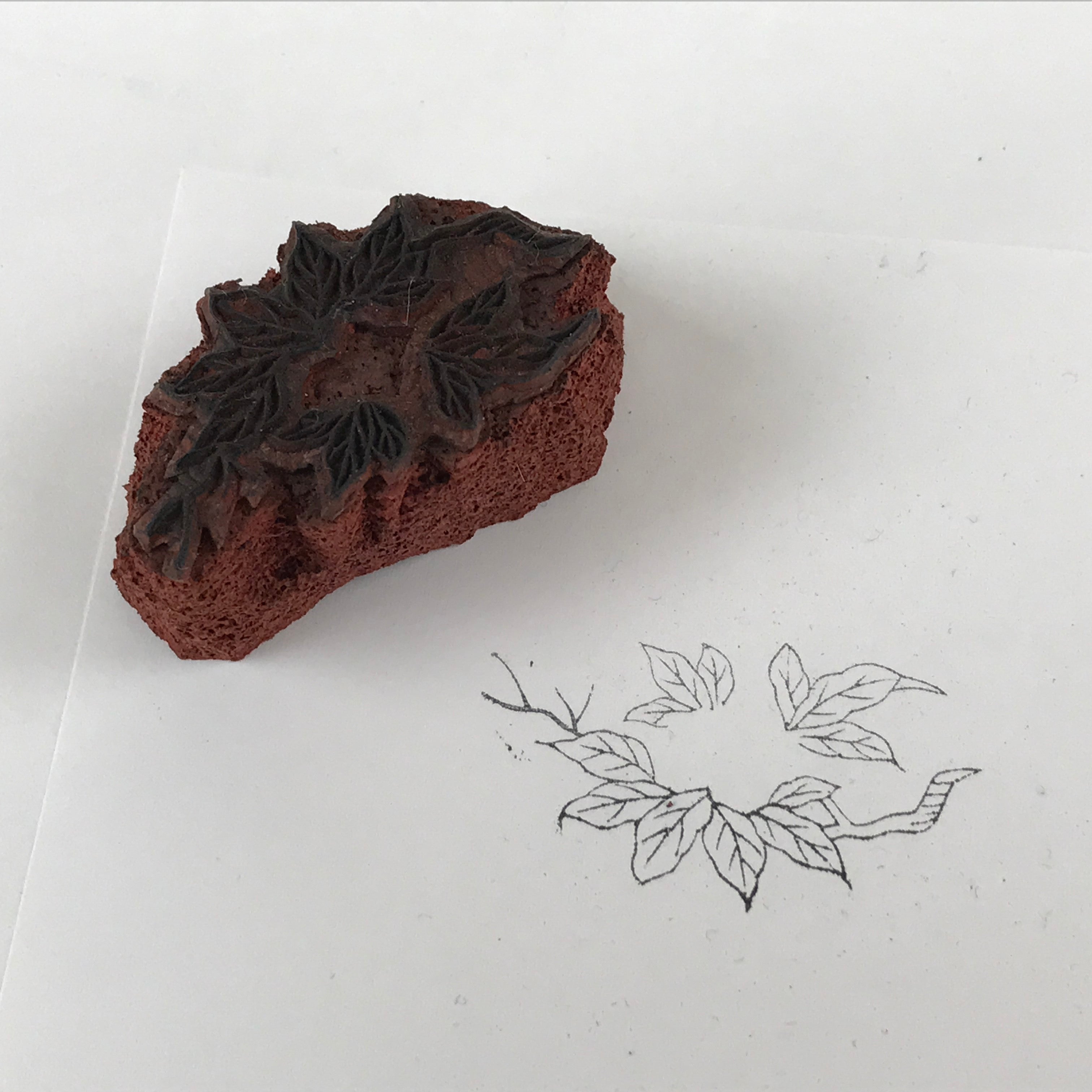 Japanese Rubber Stamp Foliage Branch Vtg Nature Sponge Base Stationary HS257