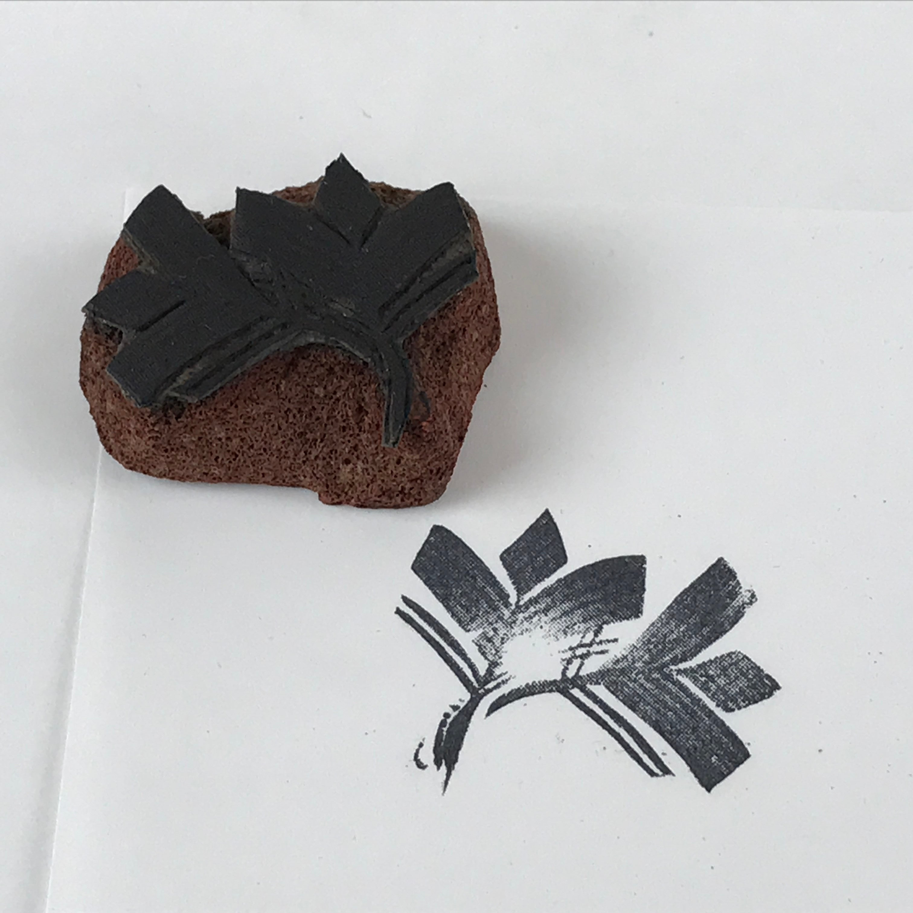 Japanese Rubber Stamp Foliage Vtg Black Nature Sponge Base Stationary HS269