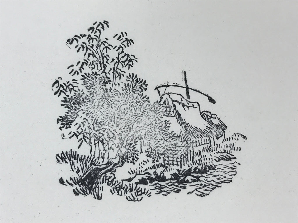 Japanese Rubber Stamp Houses Trees Vtg Scenery Sponge Base Stationary HS286