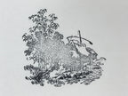 Japanese Rubber Stamp Houses Trees Vtg Scenery Sponge Base Stationary HS286