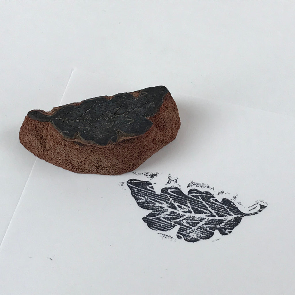 Japanese Rubber Stamp Long Leaf Vtg Sponge Base Stationary HS192