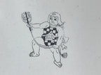 Japanese Rubber Stamp Man Holding Gunbai Vtg Sponge Base Stationary HS277