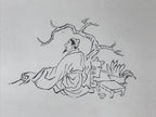 Japanese Rubber Stamp Man Sitting Under Tree Vtg Tea Pot Sponge Base HS282
