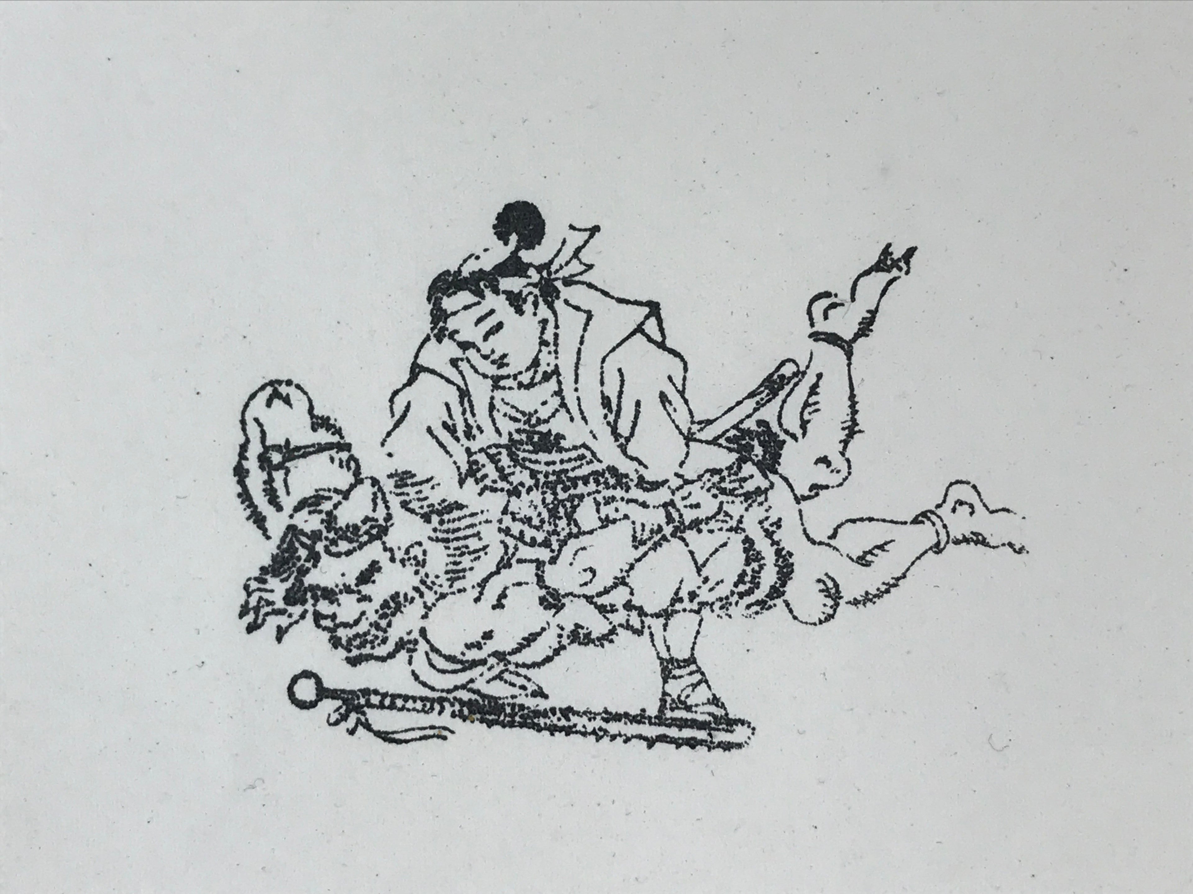 Japanese Rubber Stamp Momotaro Fights Demon Vtg Sponge Base Stationary HS267