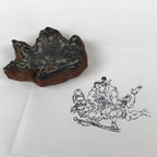 Japanese Rubber Stamp Momotaro Fights Demon Vtg Sponge Base Stationary HS267