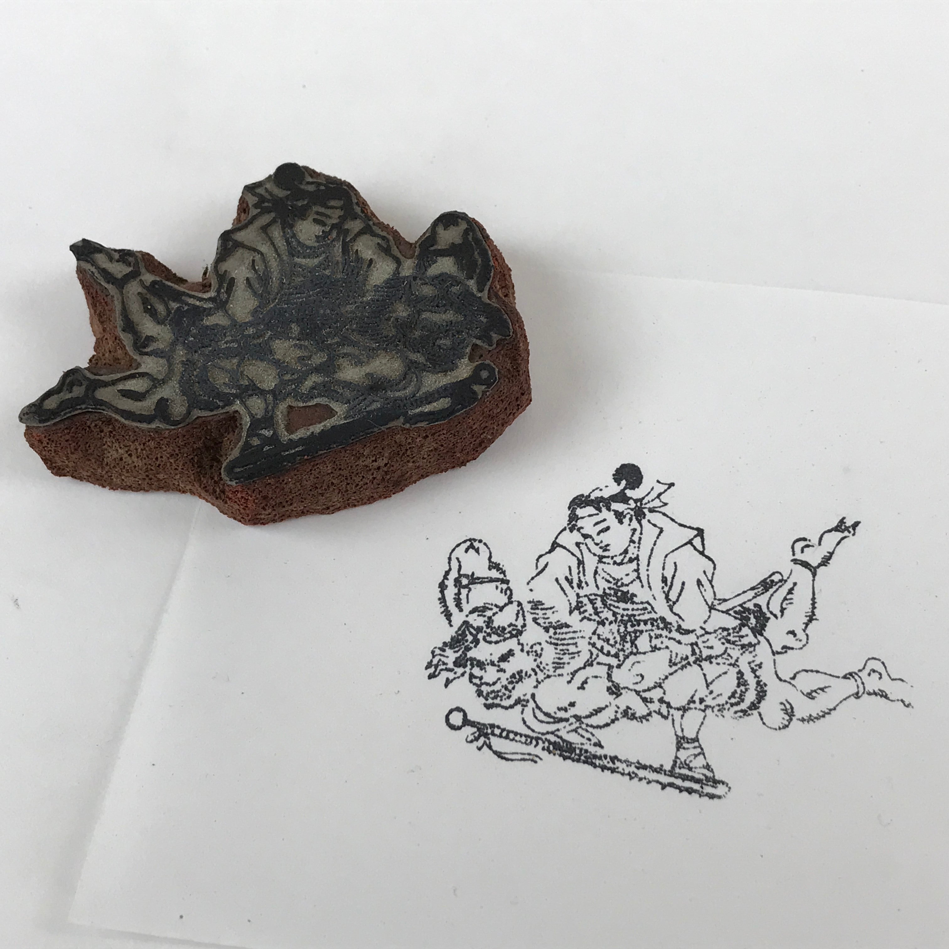 Japanese Rubber Stamp Momotaro Fights Demon Vtg Sponge Base Stationary HS267
