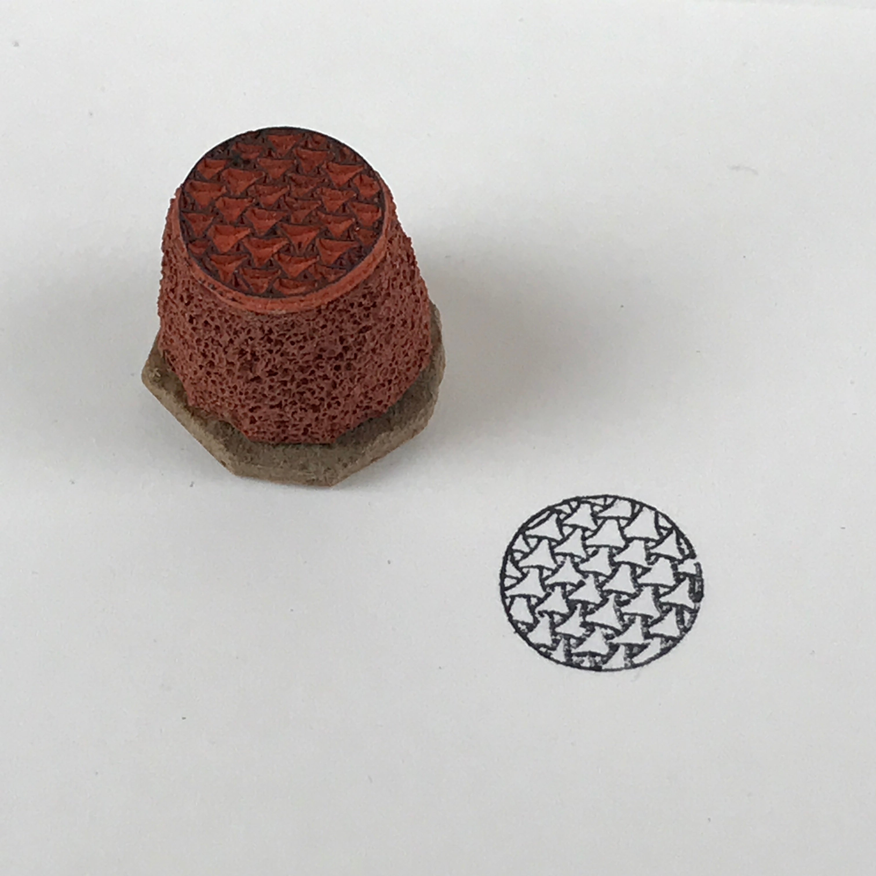 Japanese Rubber Stamp Nested Triangle Pattern Vtg Sponge Base Stationary HS187
