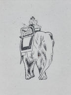 Japanese Rubber Stamp People Riding Elephant Vtg Sponge Base Stationary HS261