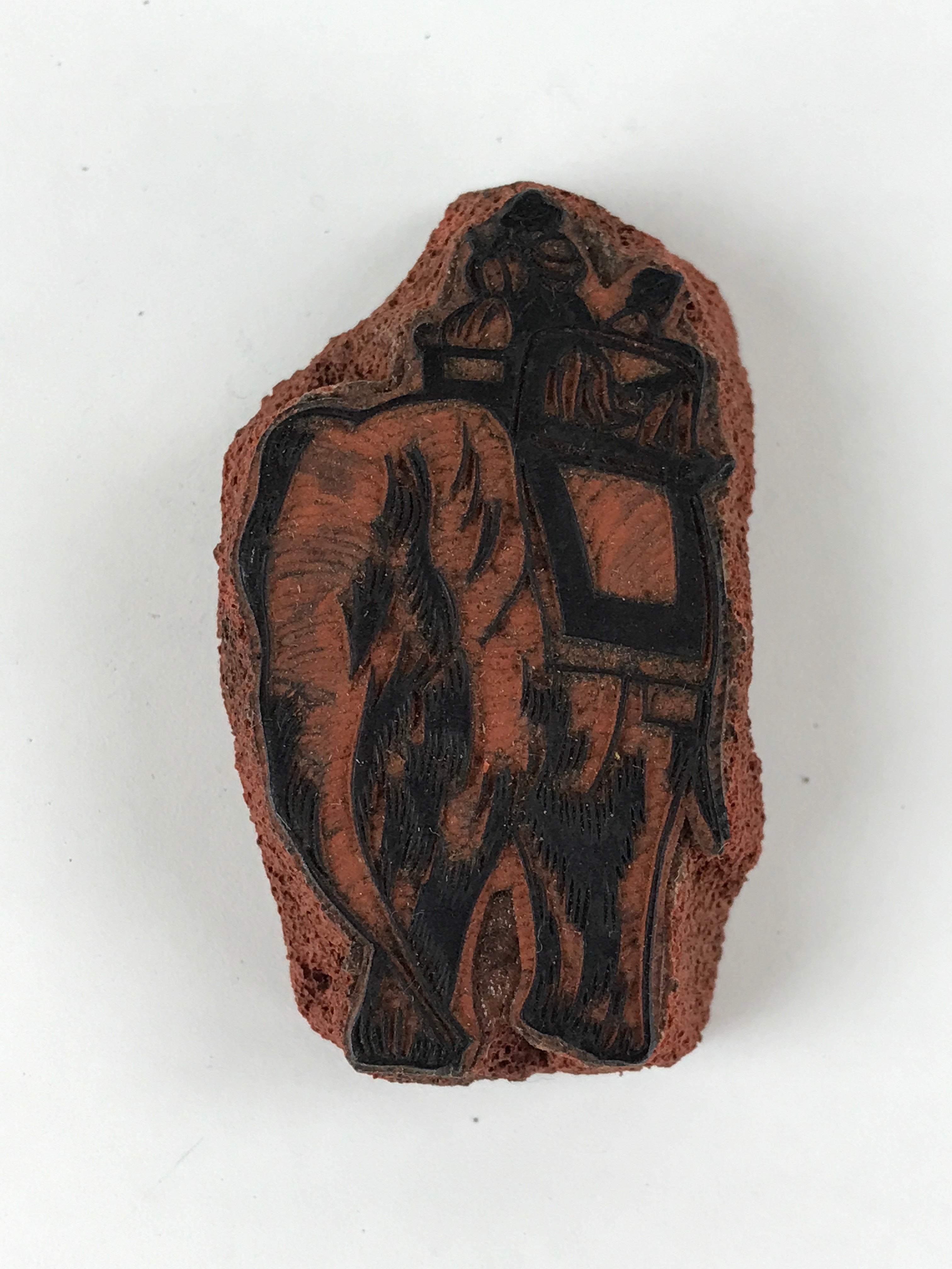 Japanese Rubber Stamp People Riding Elephant Vtg Sponge Base Stationary HS261
