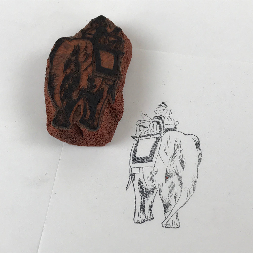 Japanese Rubber Stamp People Riding Elephant Vtg Sponge Base Stationary HS261