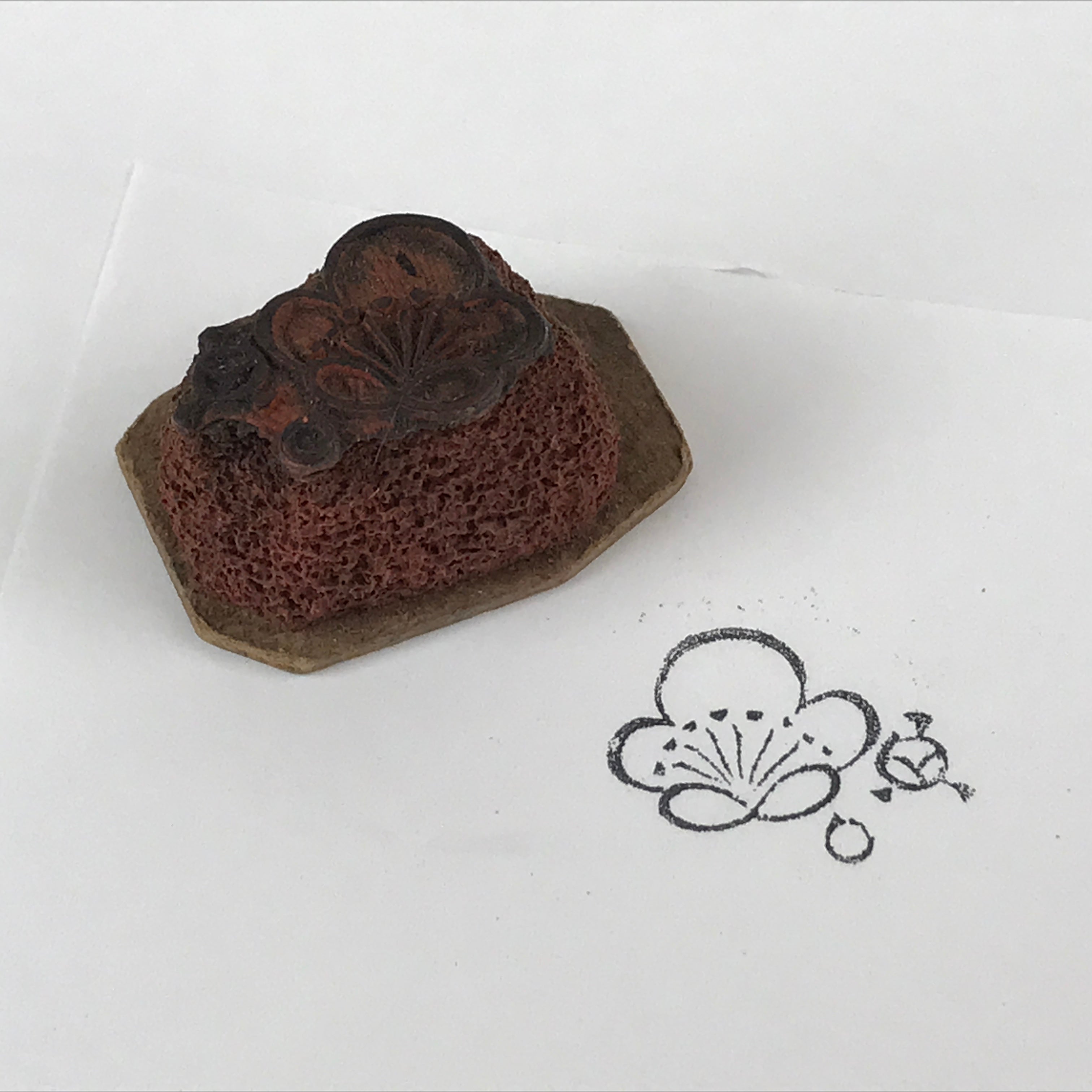 Japanese Rubber Stamp Plum Blossom Vtg Ume Sponge Base Stationary HS231