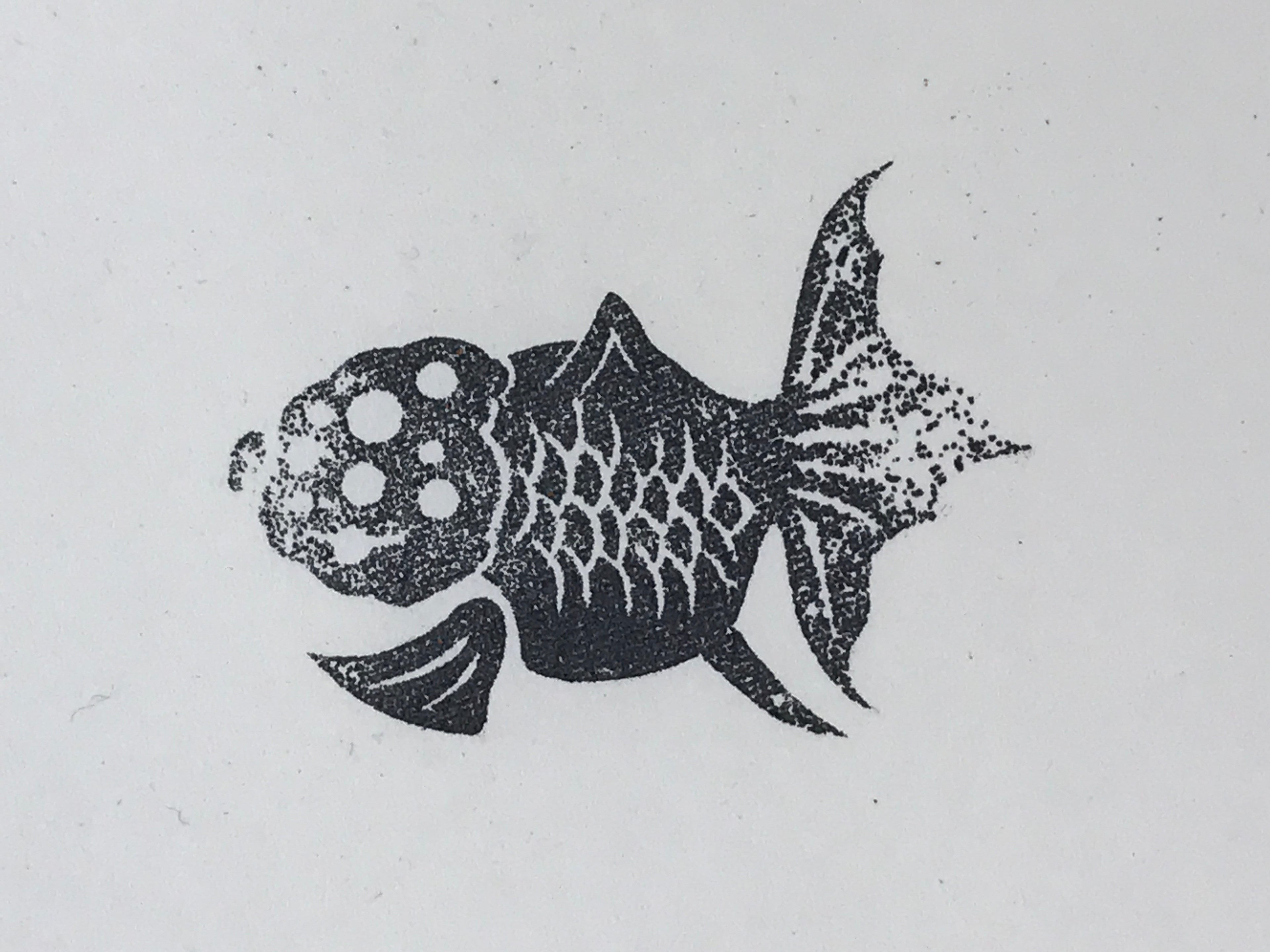 Japanese Rubber Stamp Ranchu Goldfish Vtg Animal Sponge Base Stationary HS270