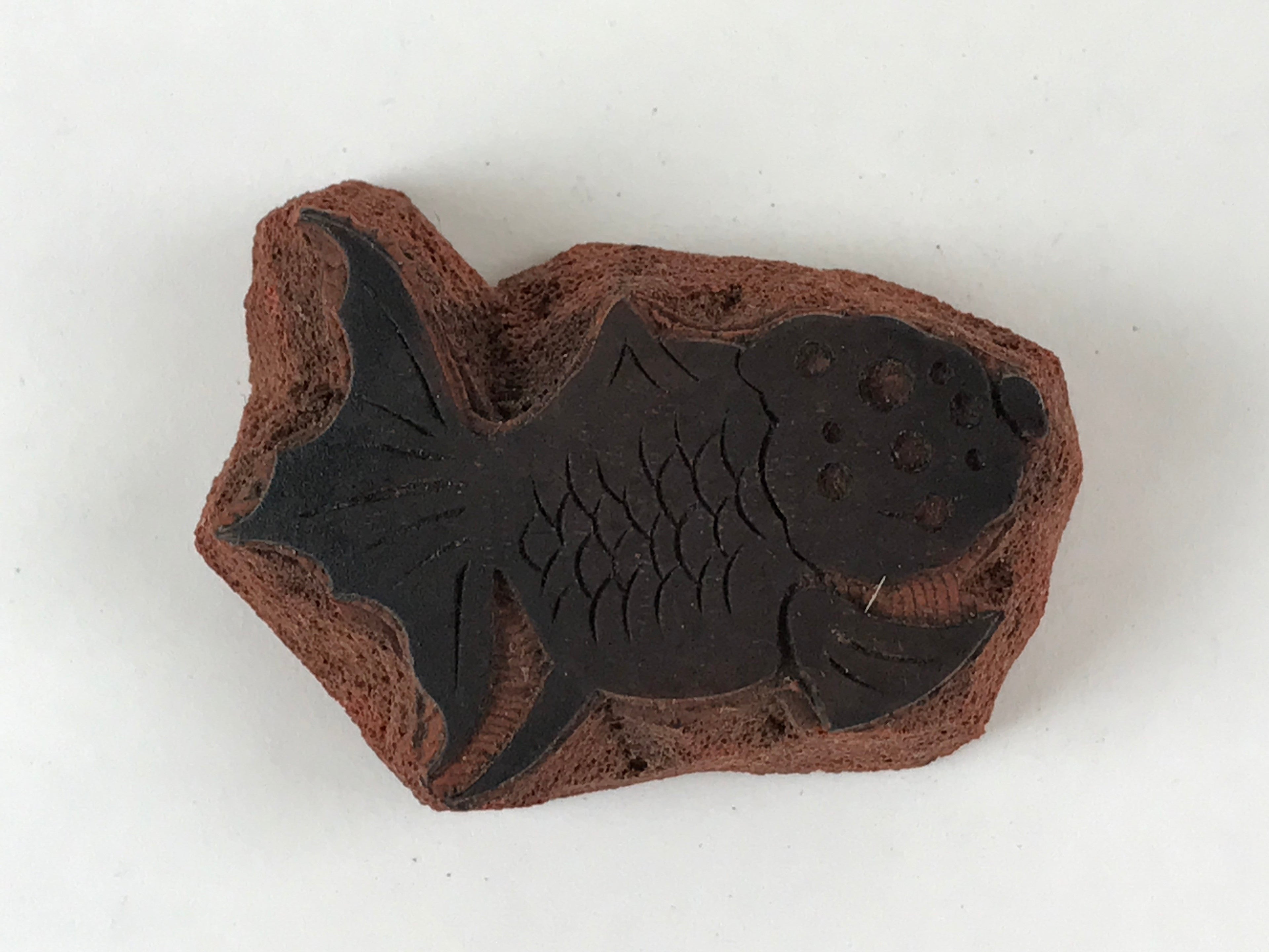Japanese Rubber Stamp Ranchu Goldfish Vtg Animal Sponge Base Stationary HS270