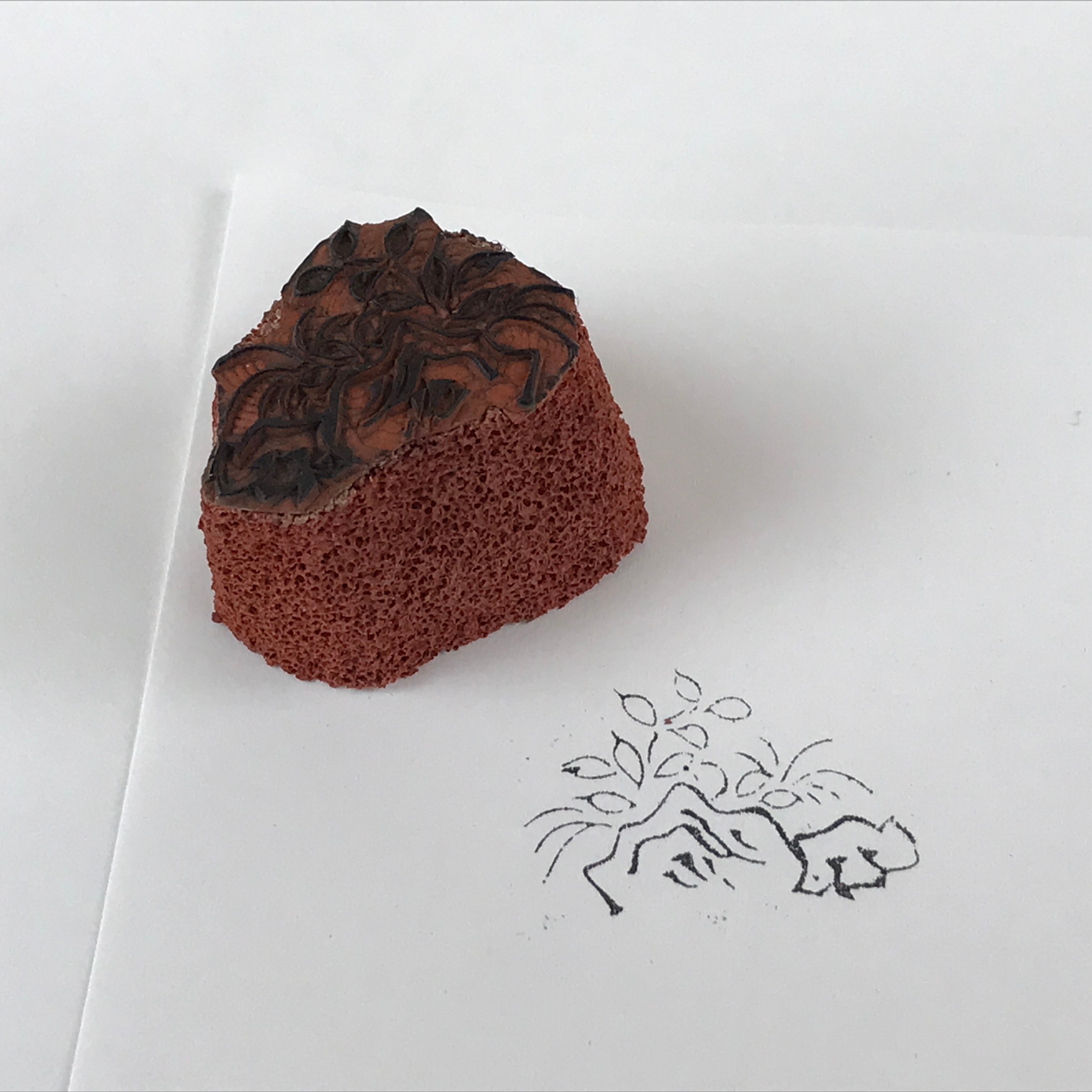 Japanese Rubber Stamp Roses Leaves Vtg Floral Sponge Base Stationary HS219