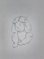 Japanese Rubber Stamp Sitting Child With Book Vtg Sponge Base Stationary HS268