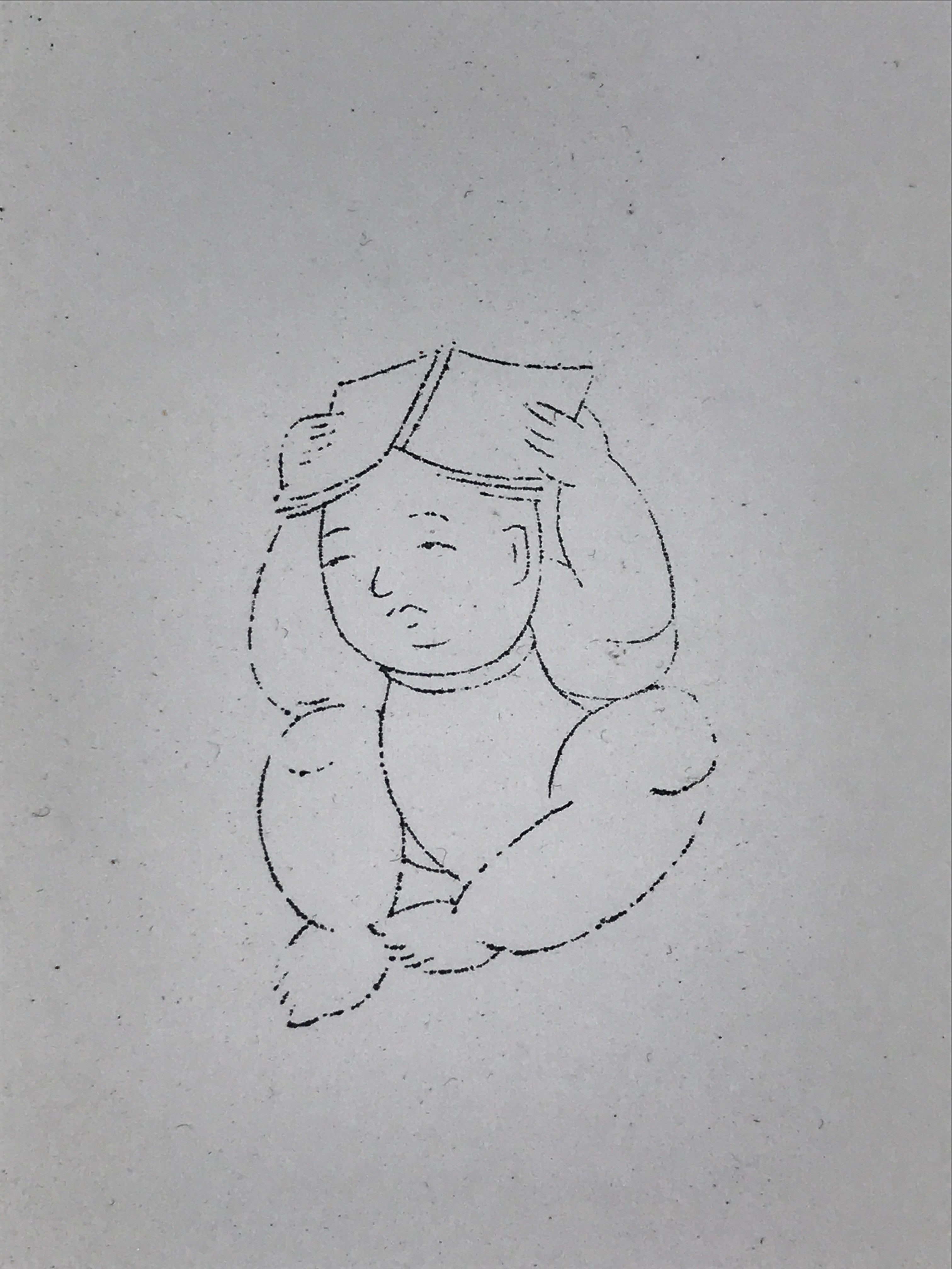 Japanese Rubber Stamp Sitting Child With Book Vtg Sponge Base Stationary HS268
