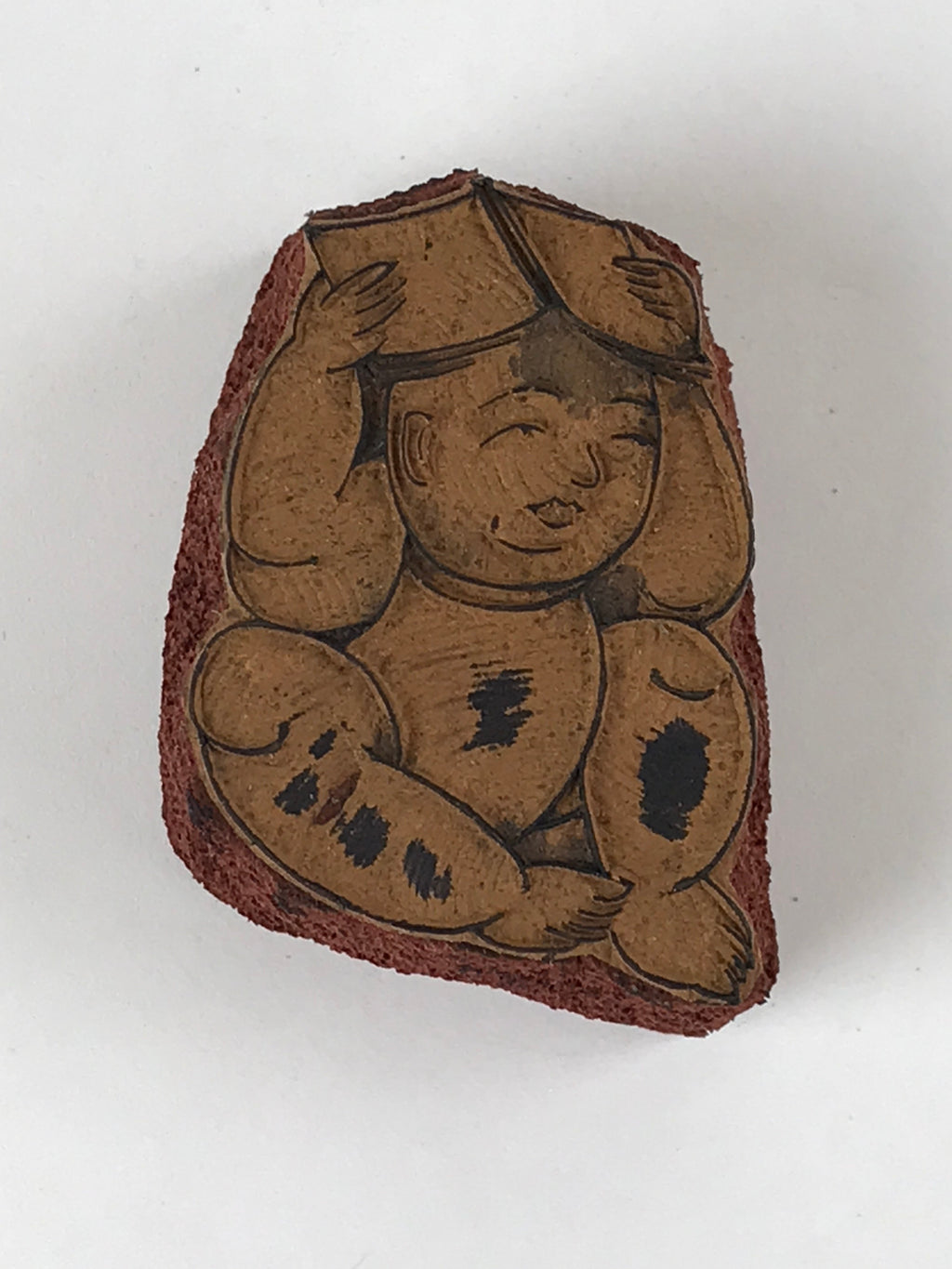 Japanese Rubber Stamp Sitting Child With Book Vtg Sponge Base Stationary HS268