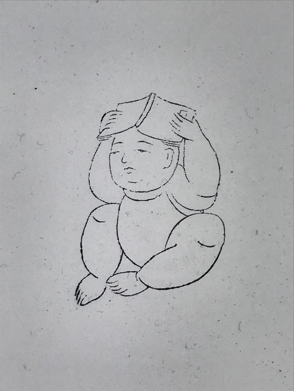 Japanese Rubber Stamp Sitting Child With Book Vtg Sponge Base Stationary HS275