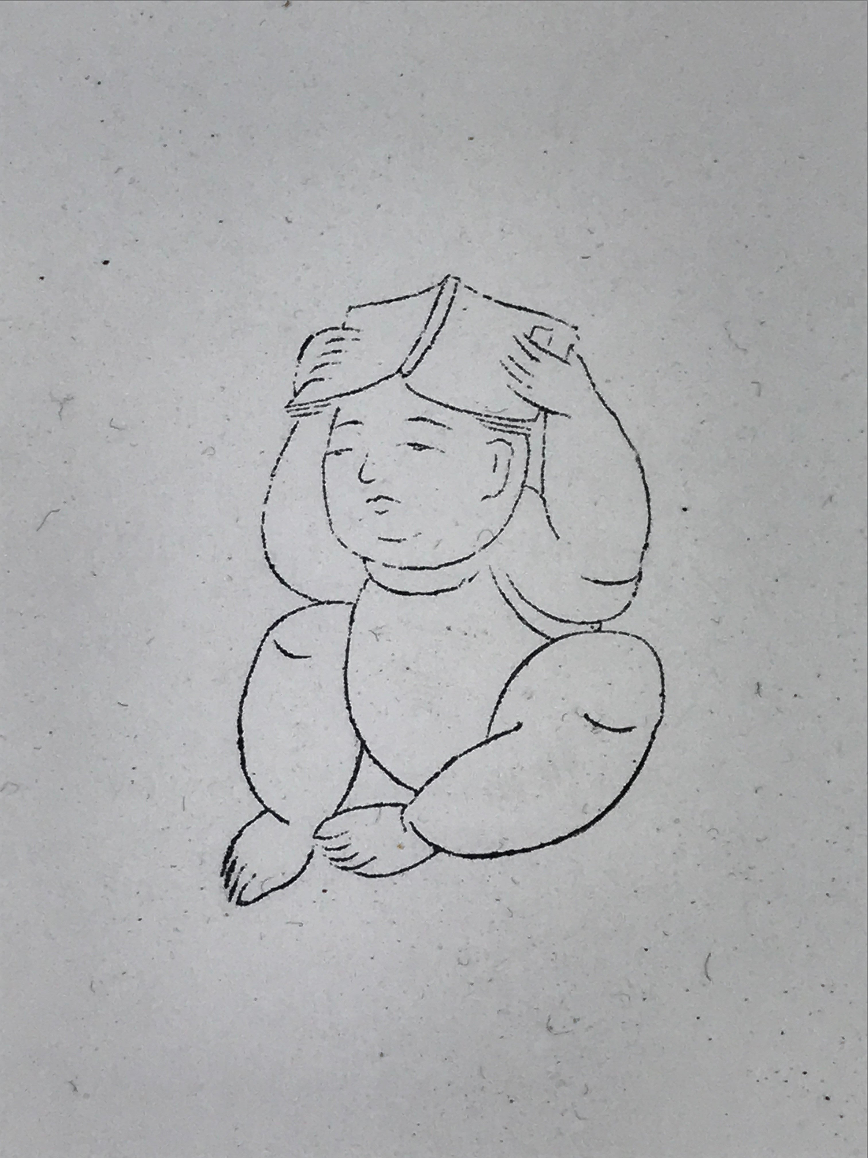 Japanese Rubber Stamp Sitting Child With Book Vtg Sponge Base Stationary HS275