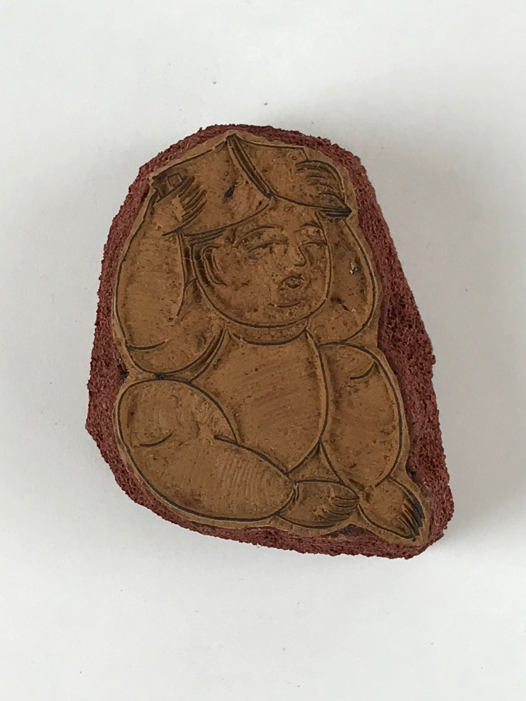 Japanese Rubber Stamp Sitting Child With Book Vtg Sponge Base Stationary HS275