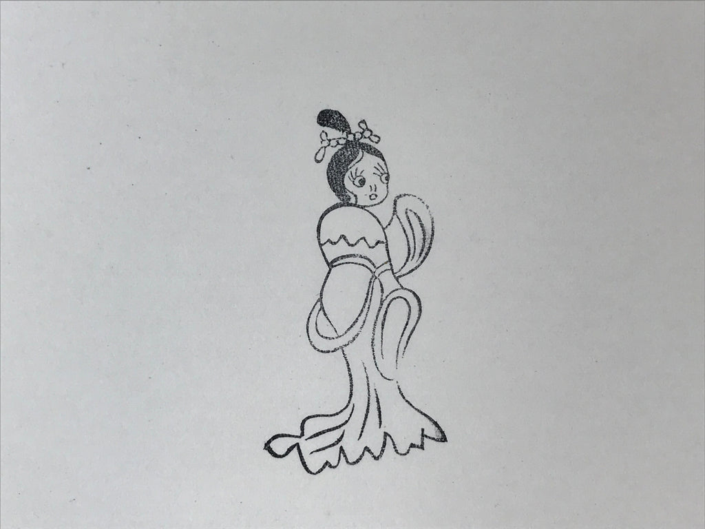 Japanese Rubber Stamp Standing Lady Vtg Chinese Hanfu Kimono Stationary HS227