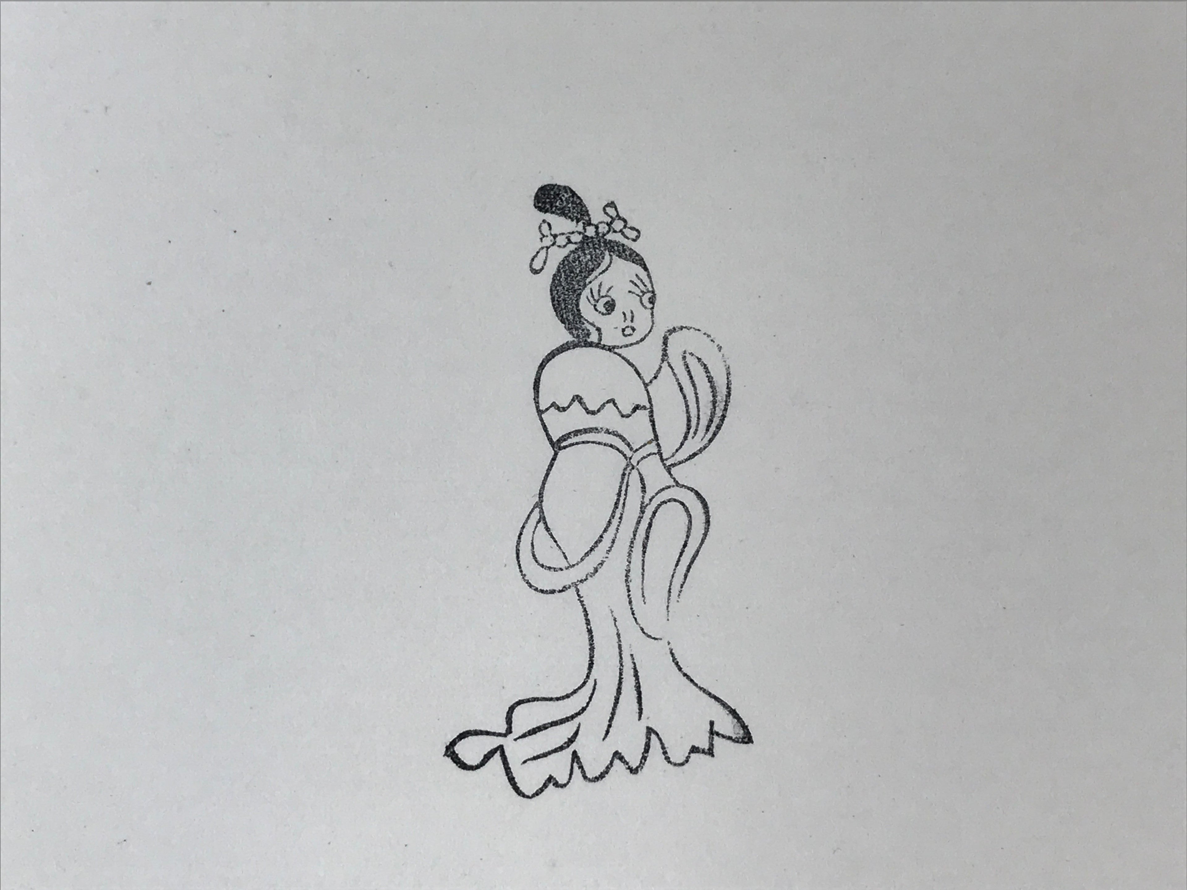 Japanese Rubber Stamp Standing Lady Vtg Chinese Hanfu Kimono Stationary HS227