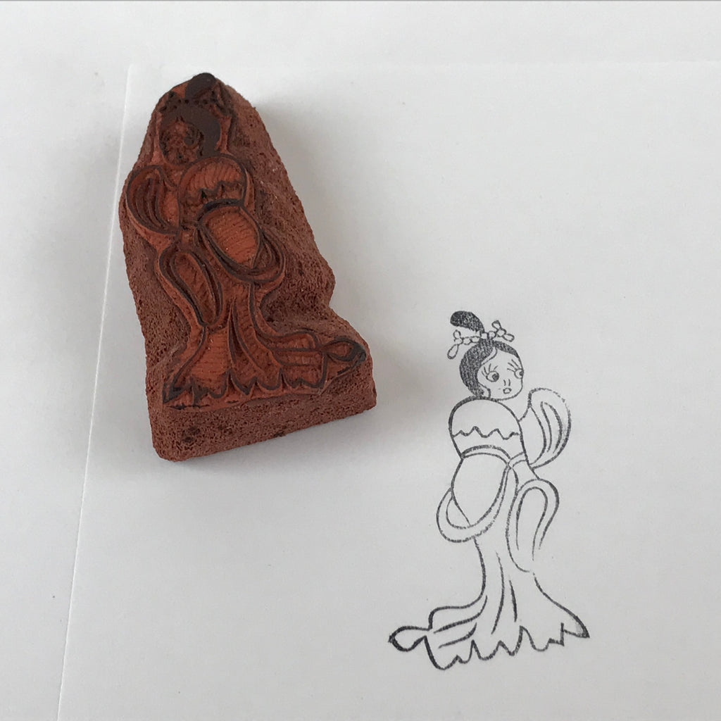 Japanese Rubber Stamp Standing Lady Vtg Chinese Hanfu Kimono Stationary HS227