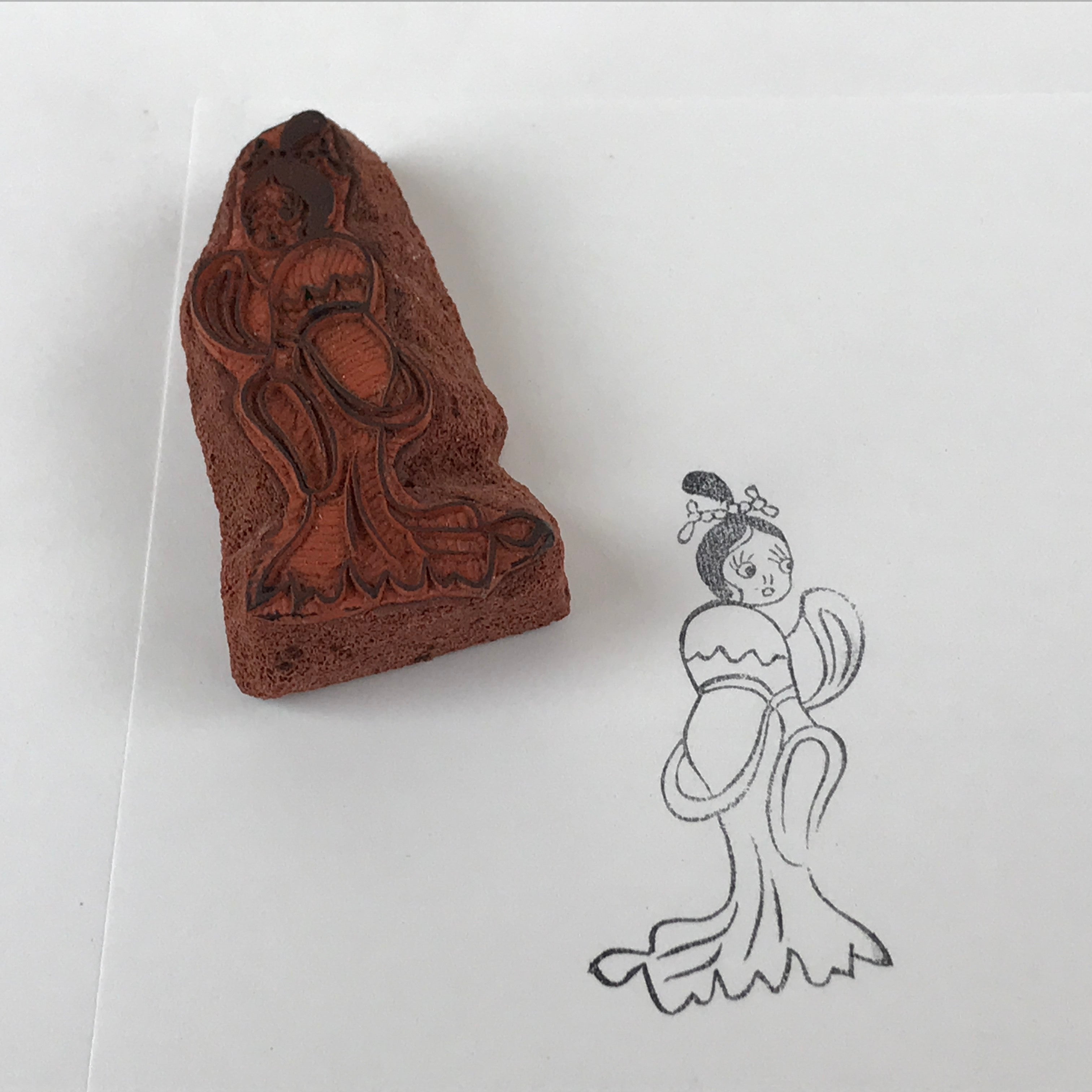 Japanese Rubber Stamp Standing Lady Vtg Chinese Hanfu Kimono Stationary HS227