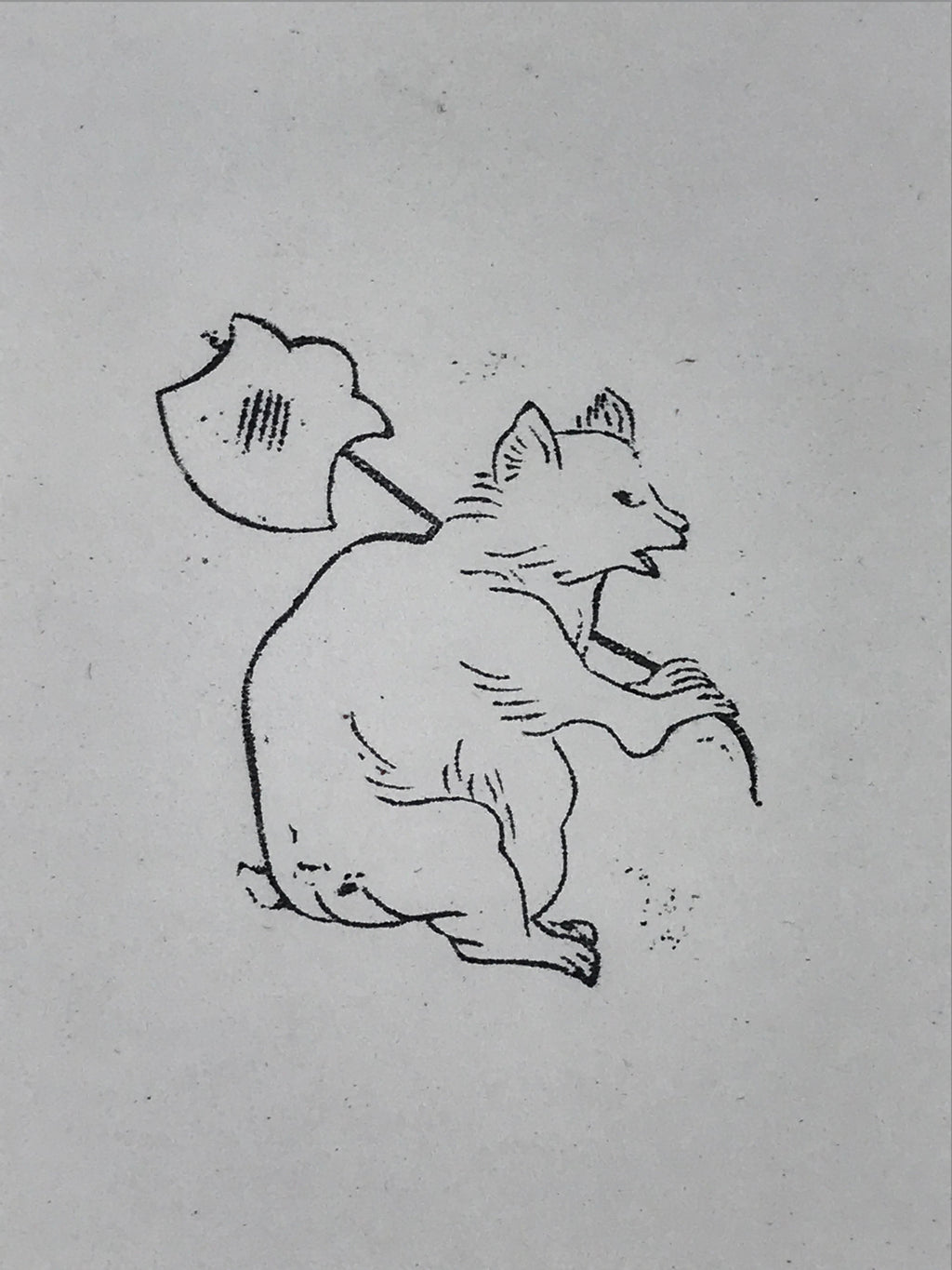 Japanese Rubber Stamp Tanuki Halberd Vtg Animal Sponge Base Stationary HS262