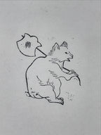 Japanese Rubber Stamp Tanuki Halberd Vtg Animal Sponge Base Stationary HS262