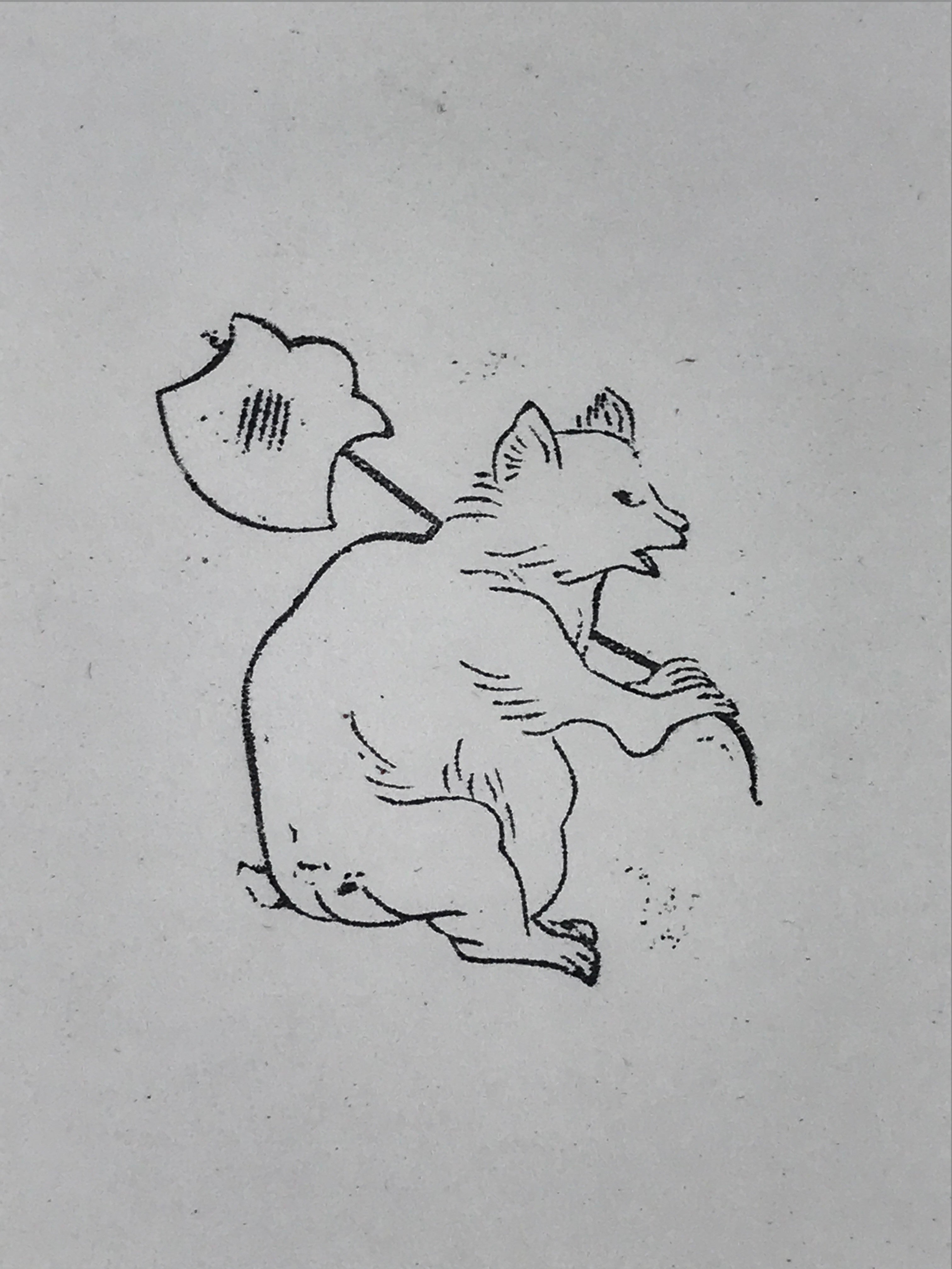 Japanese Rubber Stamp Tanuki Halberd Vtg Animal Sponge Base Stationary HS262