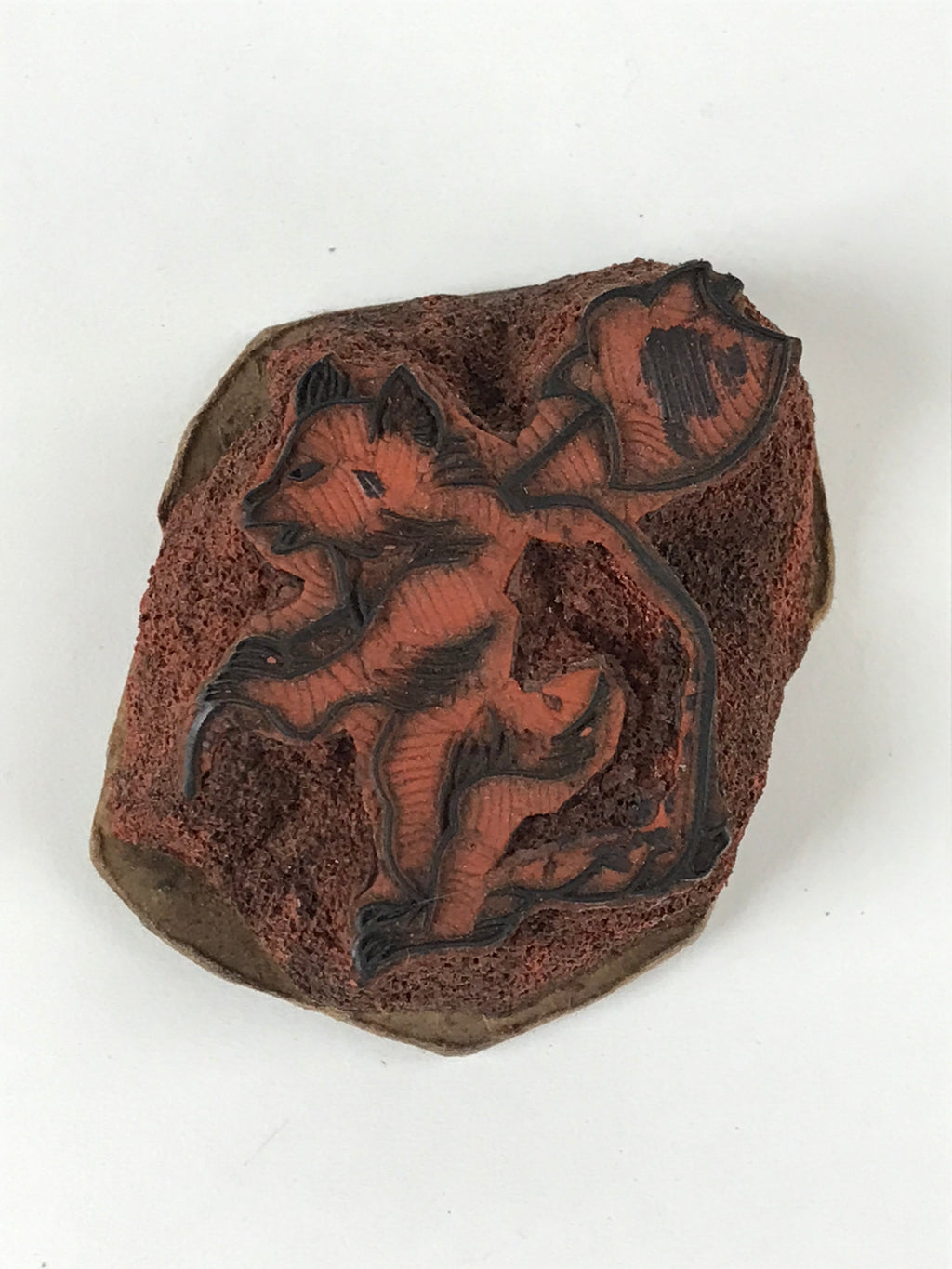 Japanese Rubber Stamp Tanuki Halberd Vtg Animal Sponge Base Stationary HS262