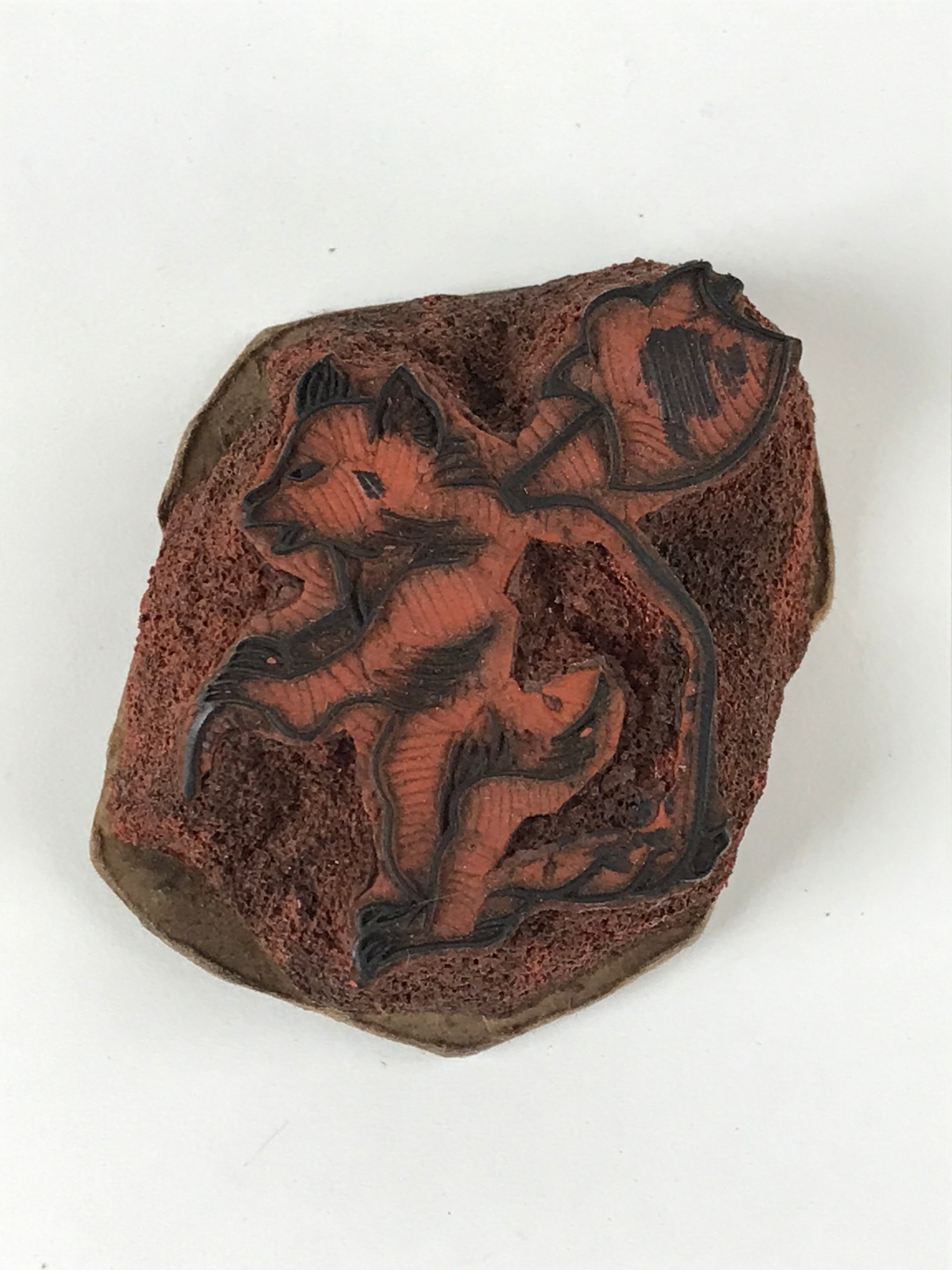 Japanese Rubber Stamp Tanuki Halberd Vtg Animal Sponge Base Stationary HS262