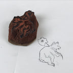Japanese Rubber Stamp Tanuki Halberd Vtg Animal Sponge Base Stationary HS262