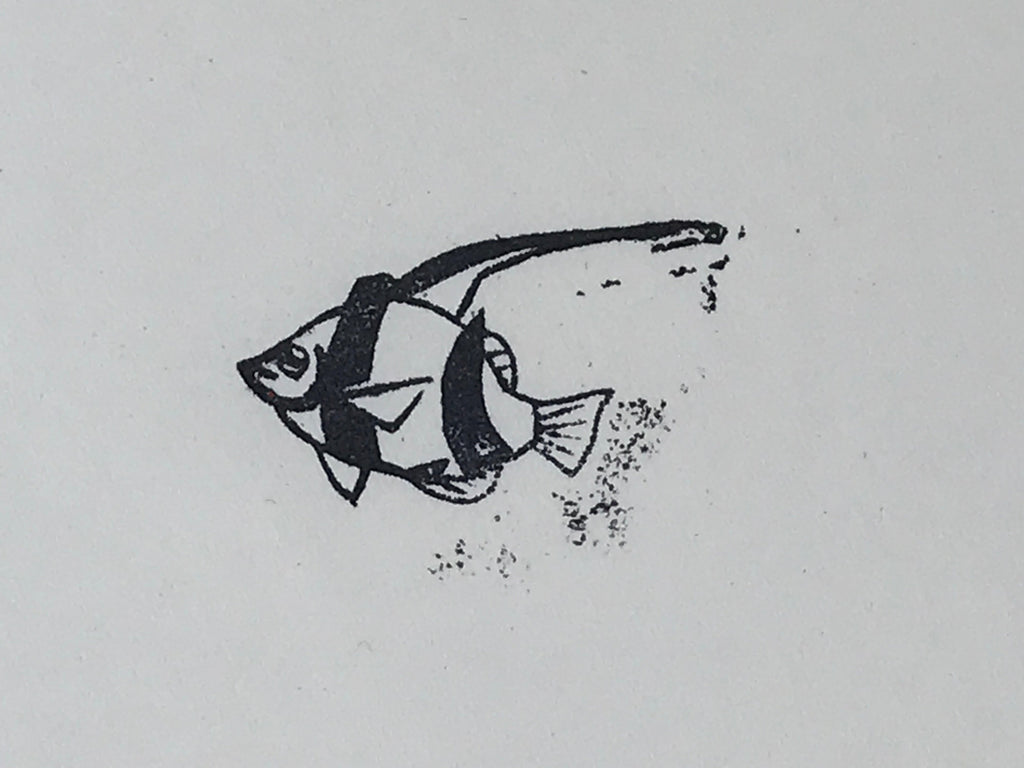 Japanese Rubber Stamp Tropical Fish Vtg Animal Sponge Base Stationary HS199
