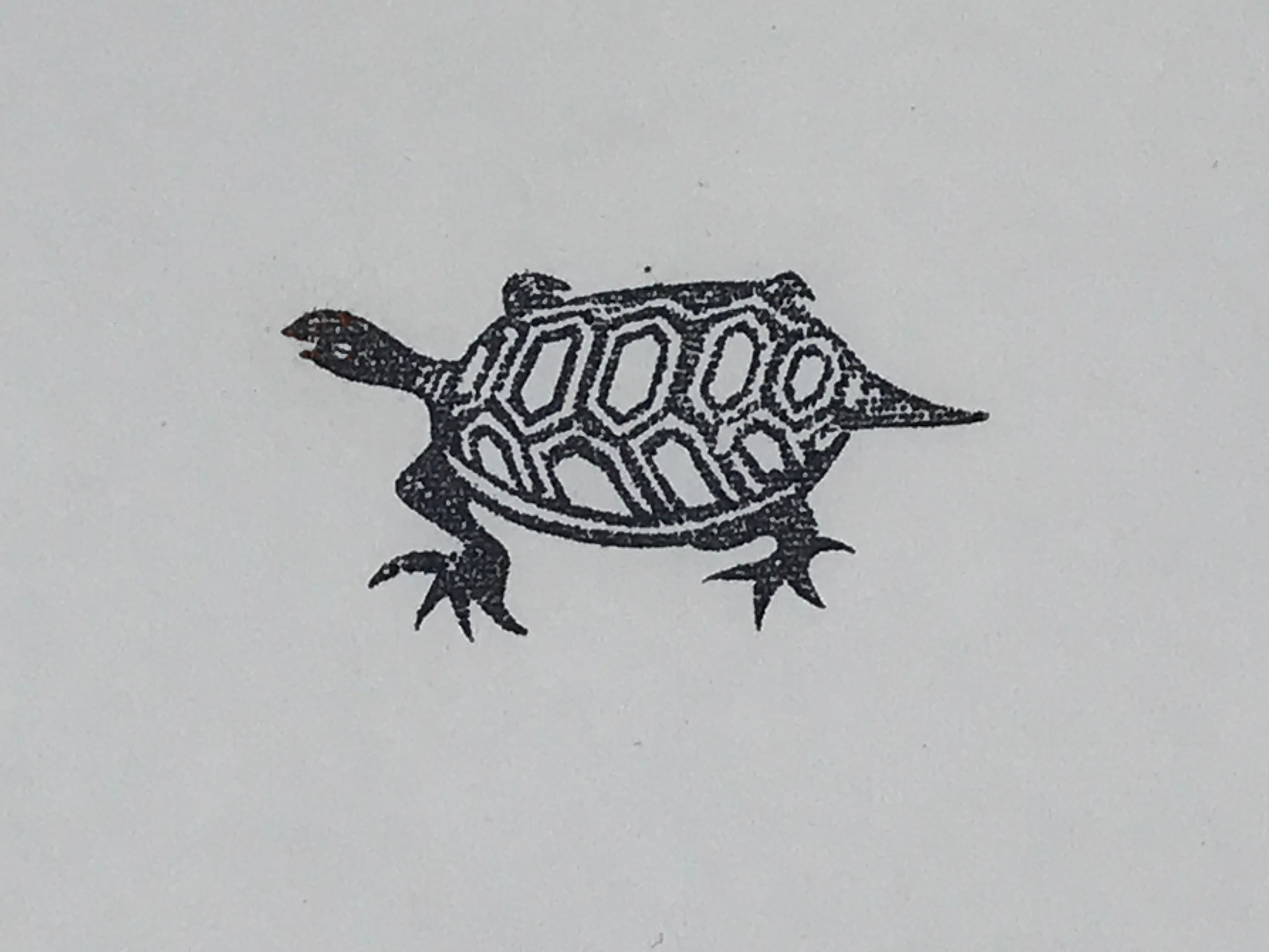Japanese Rubber Stamp Turtle Vtg Kame Sponge Base Stationary HS232