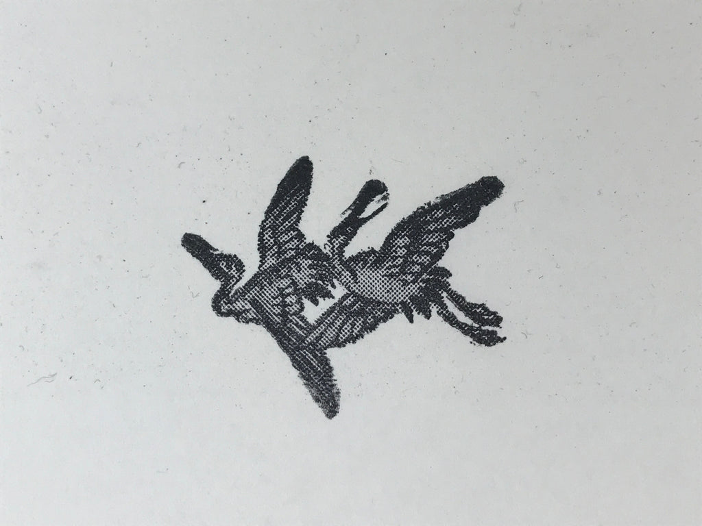 Japanese Rubber Stamp Two Flying Cranes Vtg Bird Sponge Base Stationary HS249
