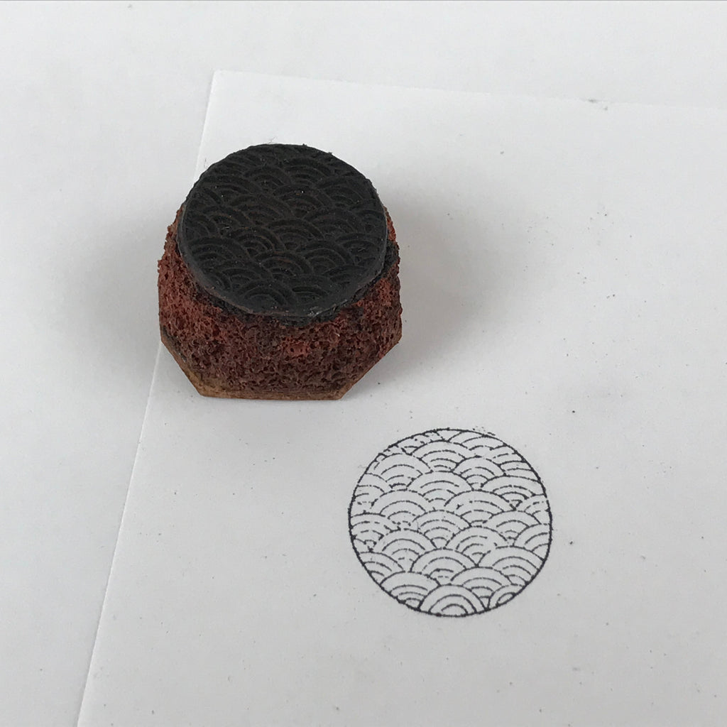Japanese Rubber Stamp Wave Pattern Vtg Seigaiha Sponge Base Stationary HS238