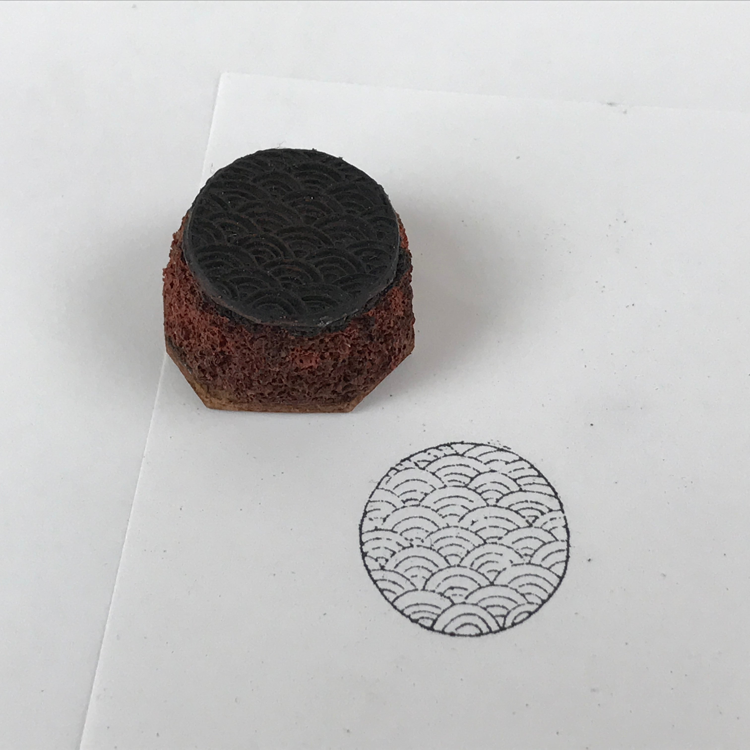 Japanese Rubber Stamp Wave Pattern Vtg Seigaiha Sponge Base Stationary HS238